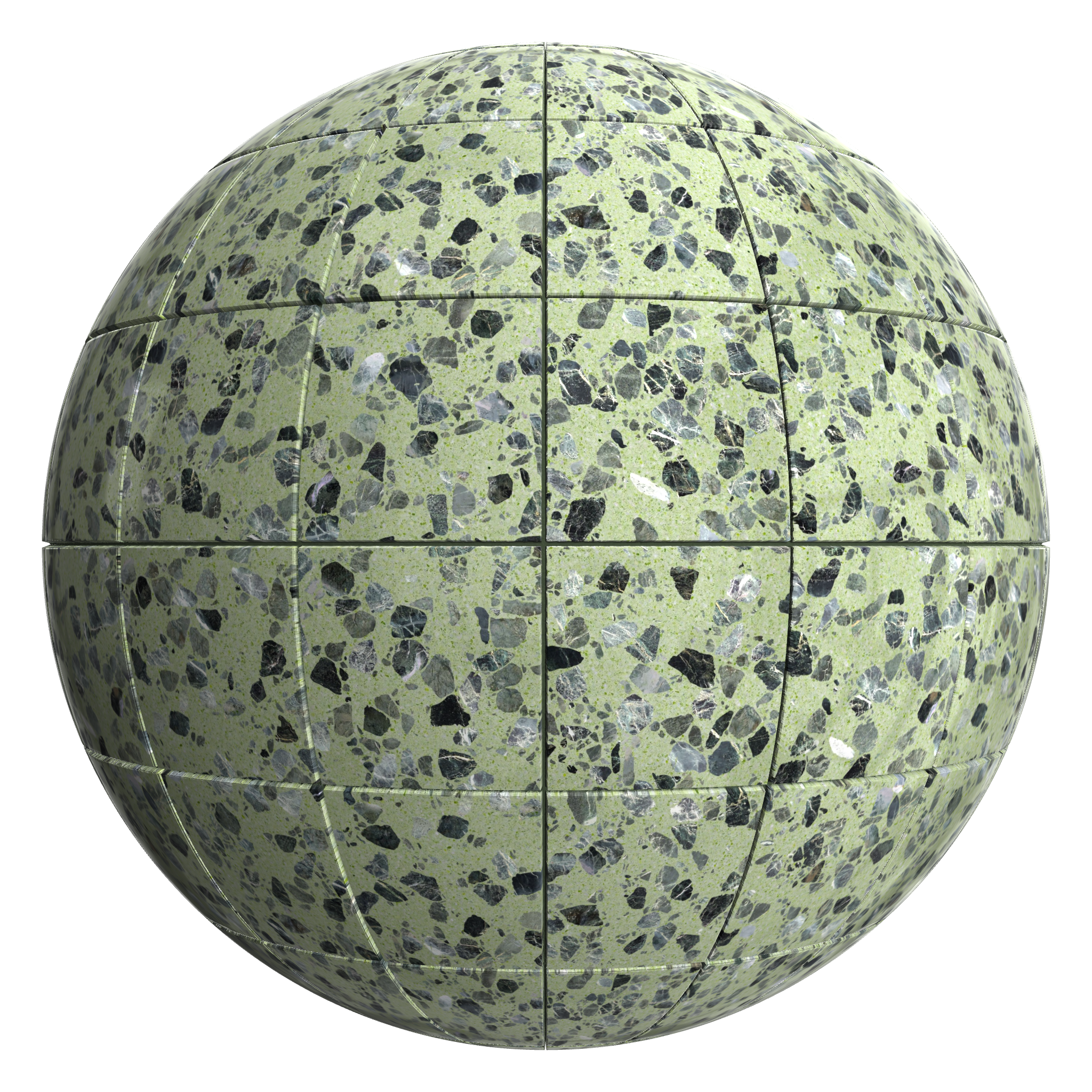 3D sphere preview of Miskas Terrazzo Stack seamless texture