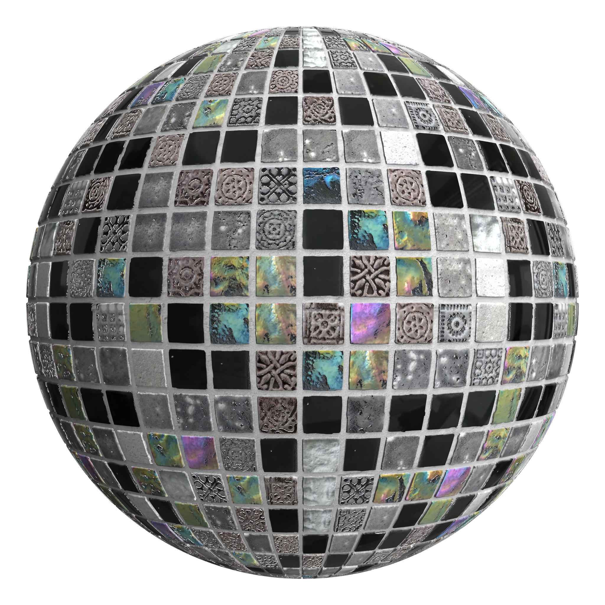 3D sphere preview of Mixed Tiles Stack seamless texture