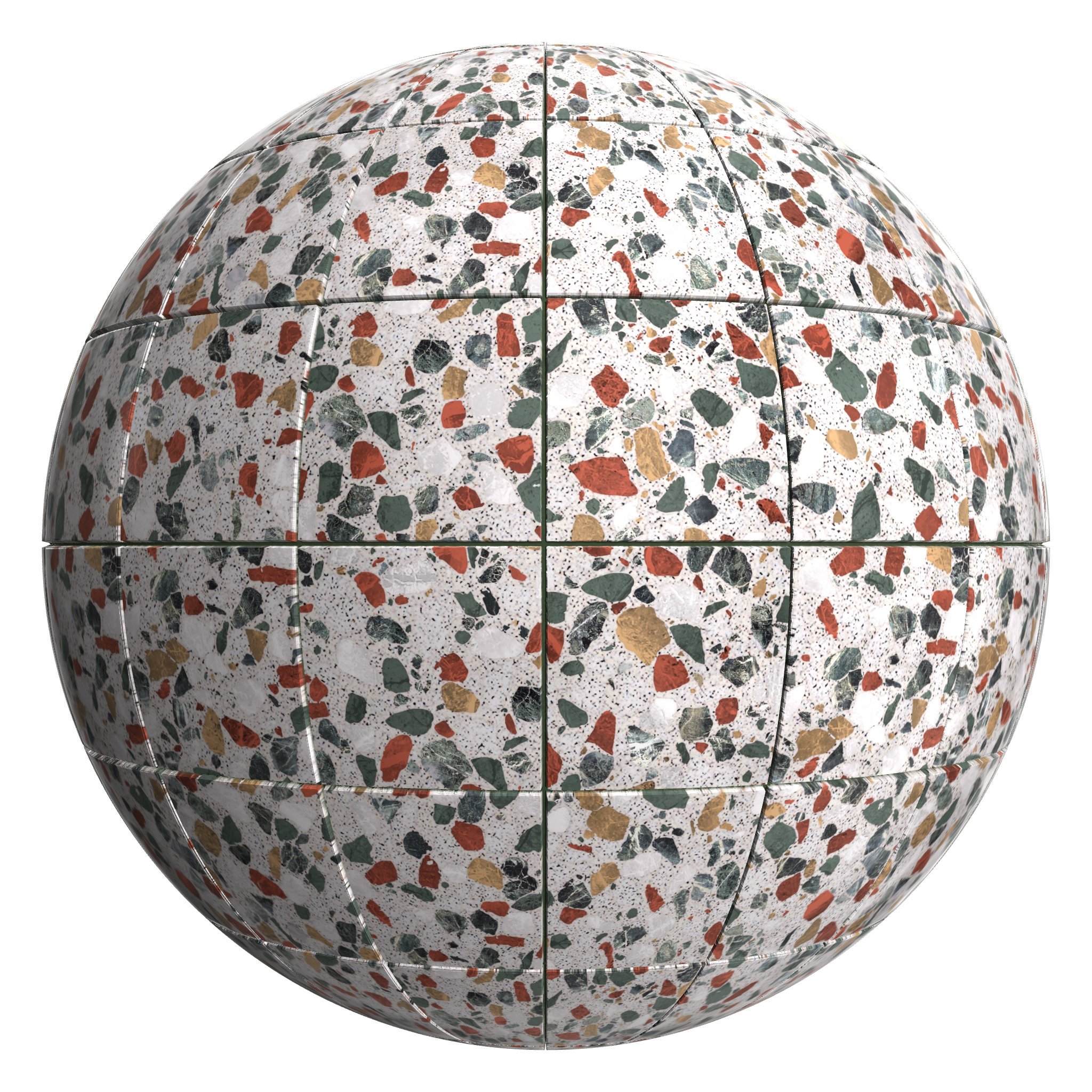 3D sphere preview of Montanita Terrazzo Stack seamless texture