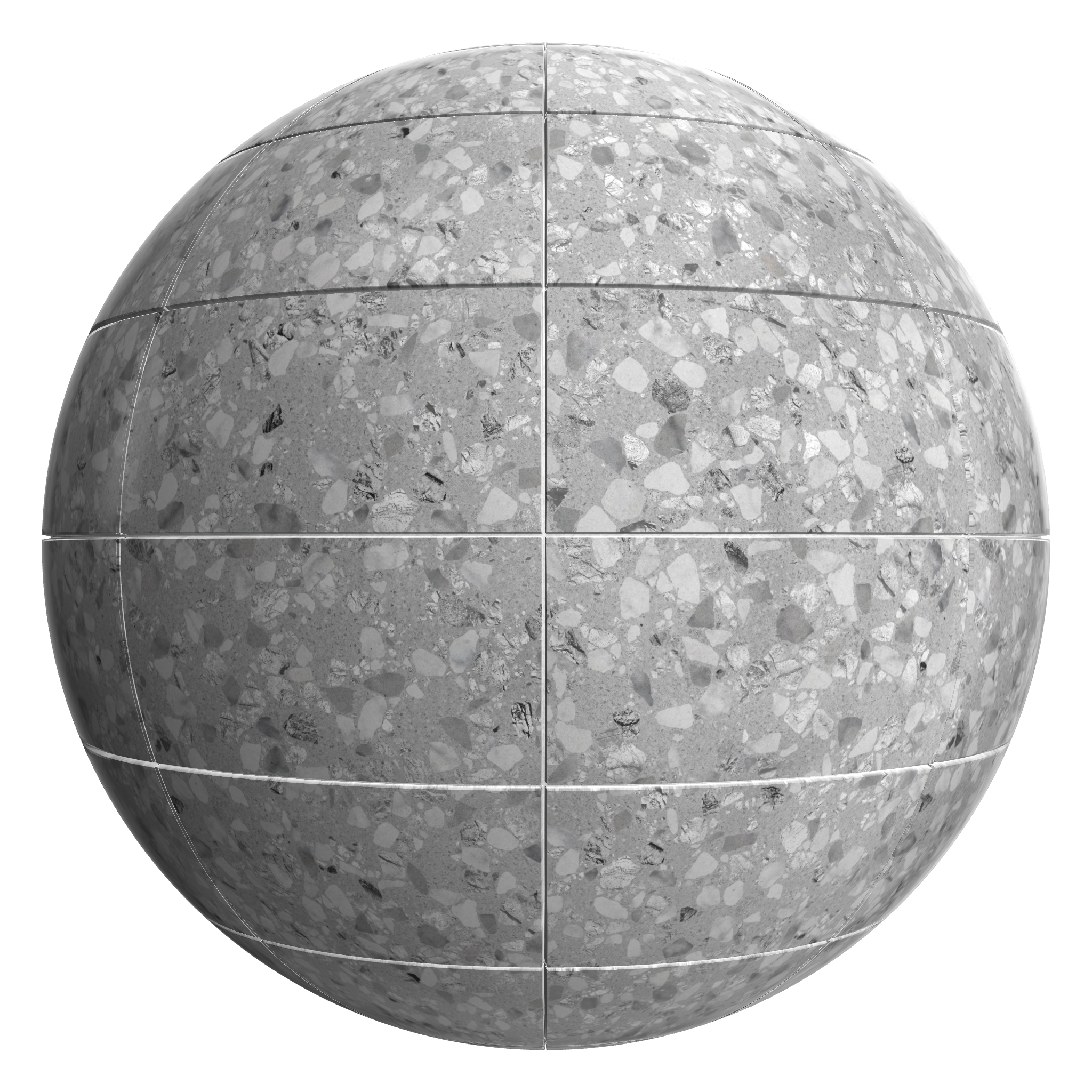3D sphere preview of Oscuro Terrazzo Stack seamless texture