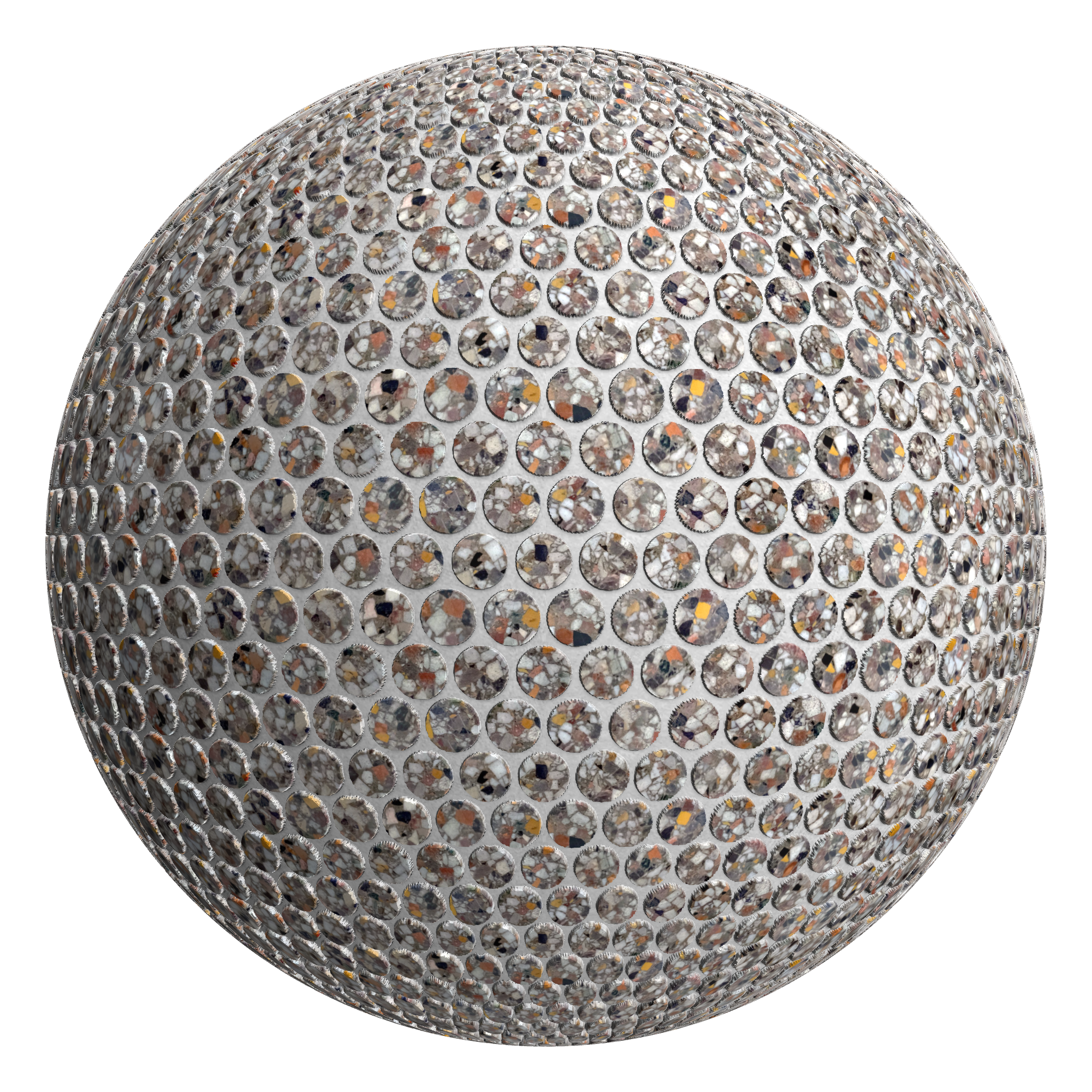 3D sphere preview of Terrazzo Terracotta Circular seamless texture
