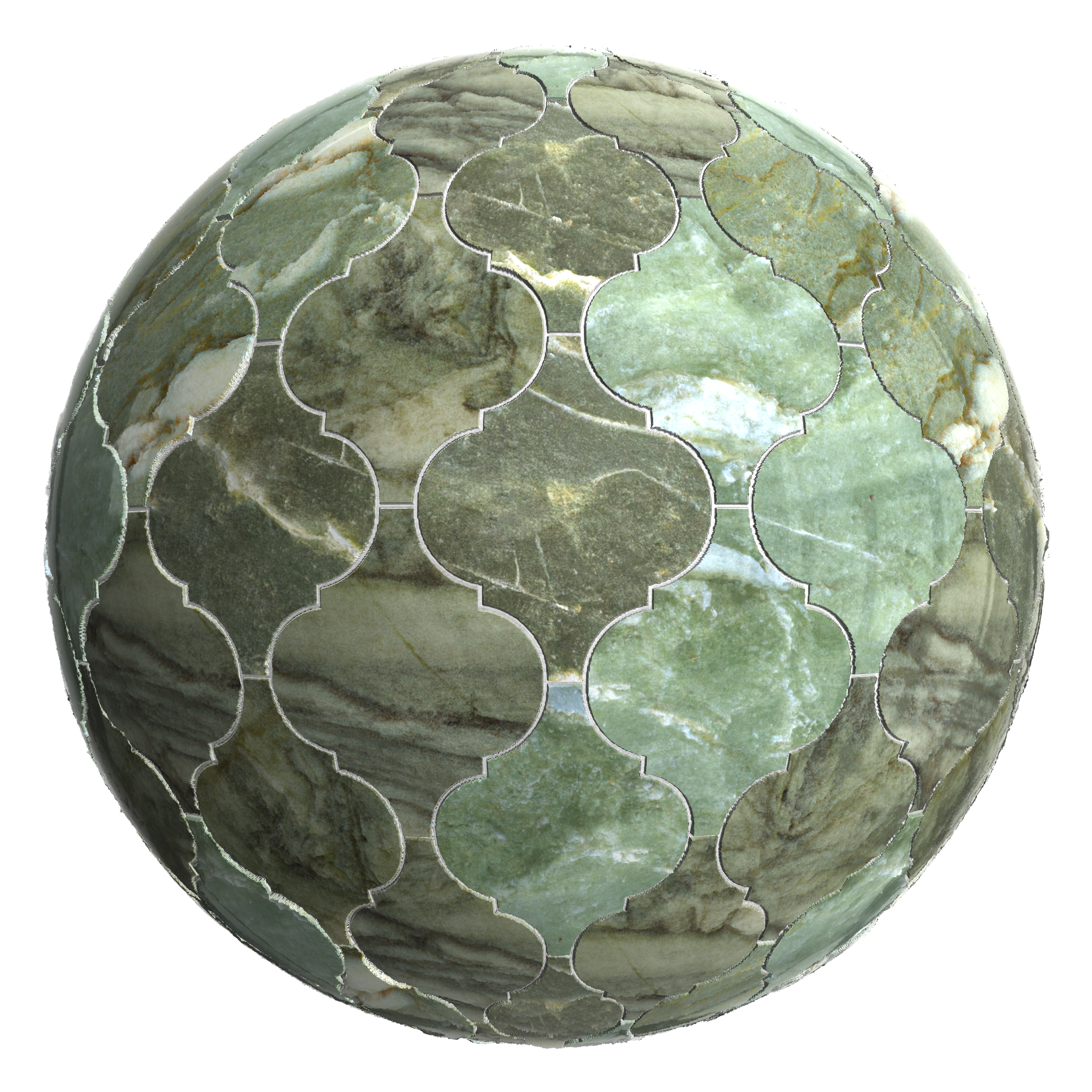 3D sphere preview of Verde Alpi Marble, Arabesque Lantern seamless texture
