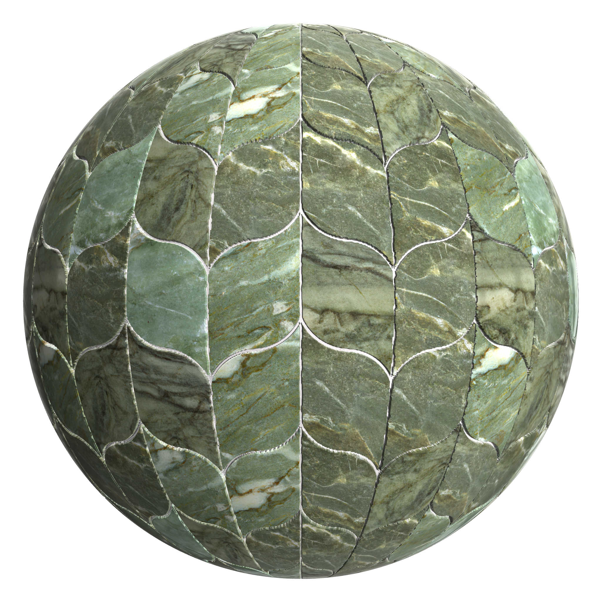 3D sphere preview of Verde Alpi Marble, Leaf Pattern seamless texture