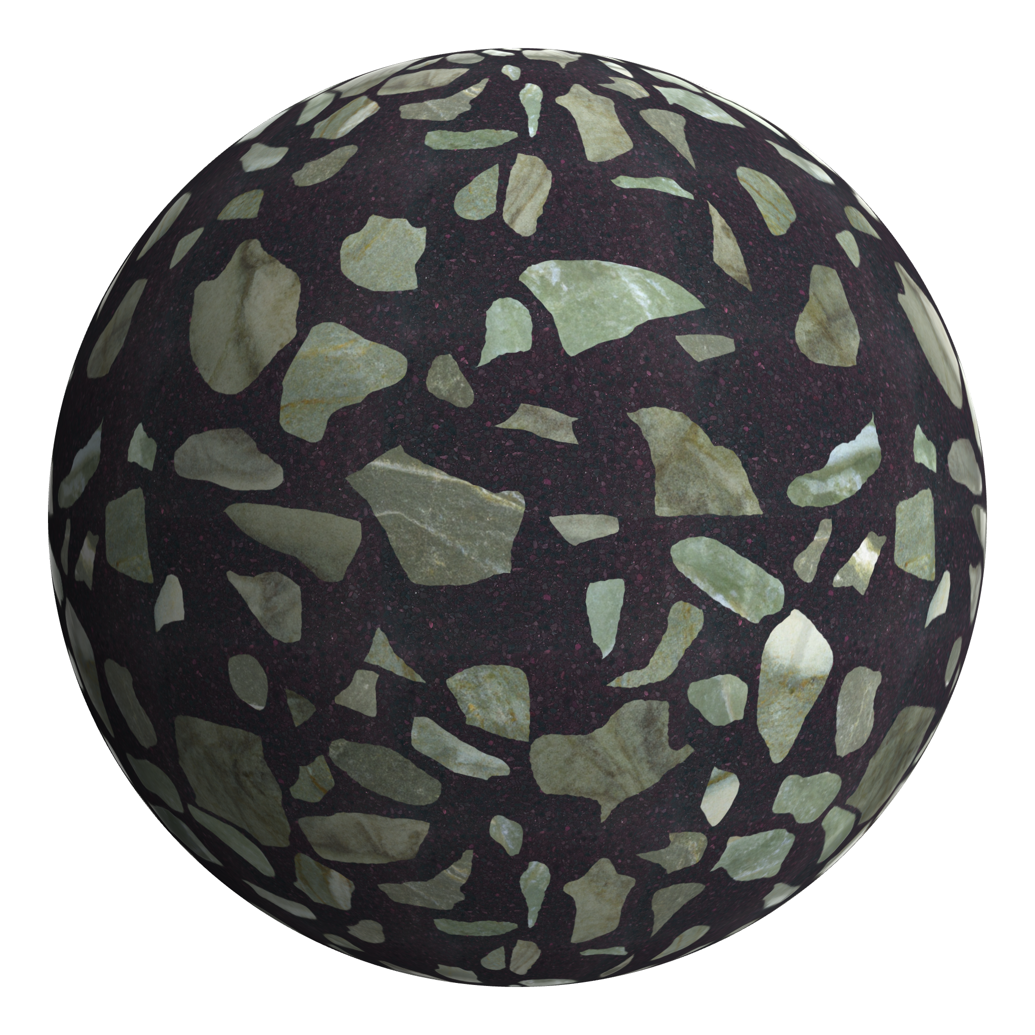 3D sphere preview of Verde Alpi Marble, Varied Terrazzo seamless texture