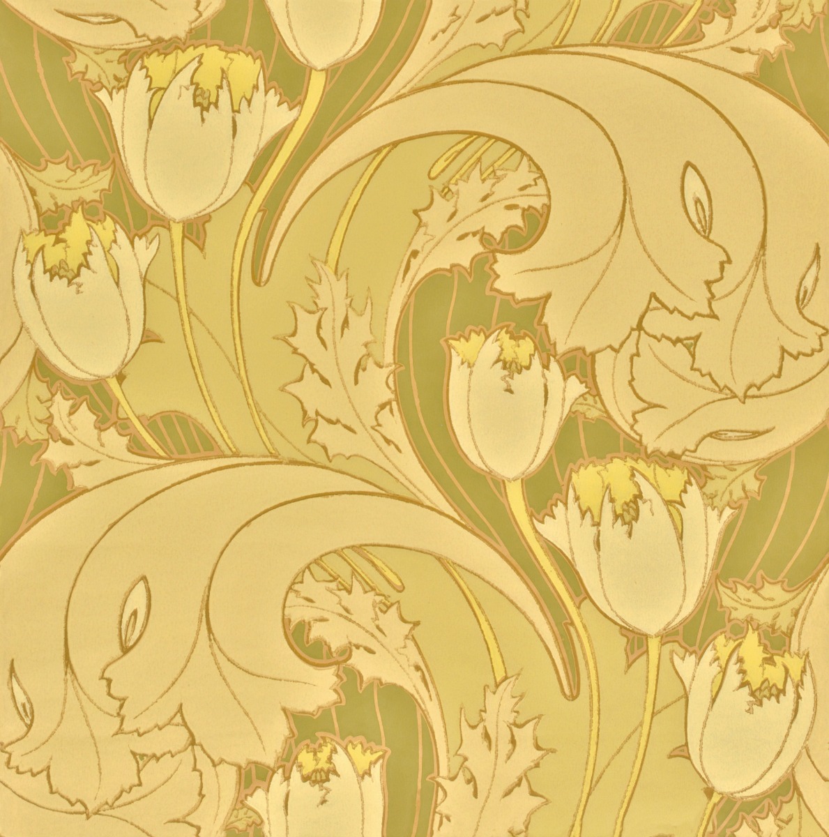 A seamless wallpaper texture with voysey tulip wallpaper units arranged in a None pattern