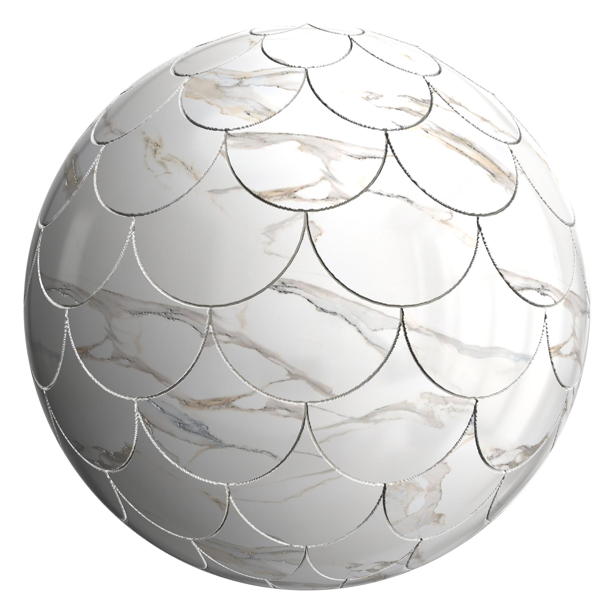 3D sphere preview of Calacatta Gold Fishscale seamless texture