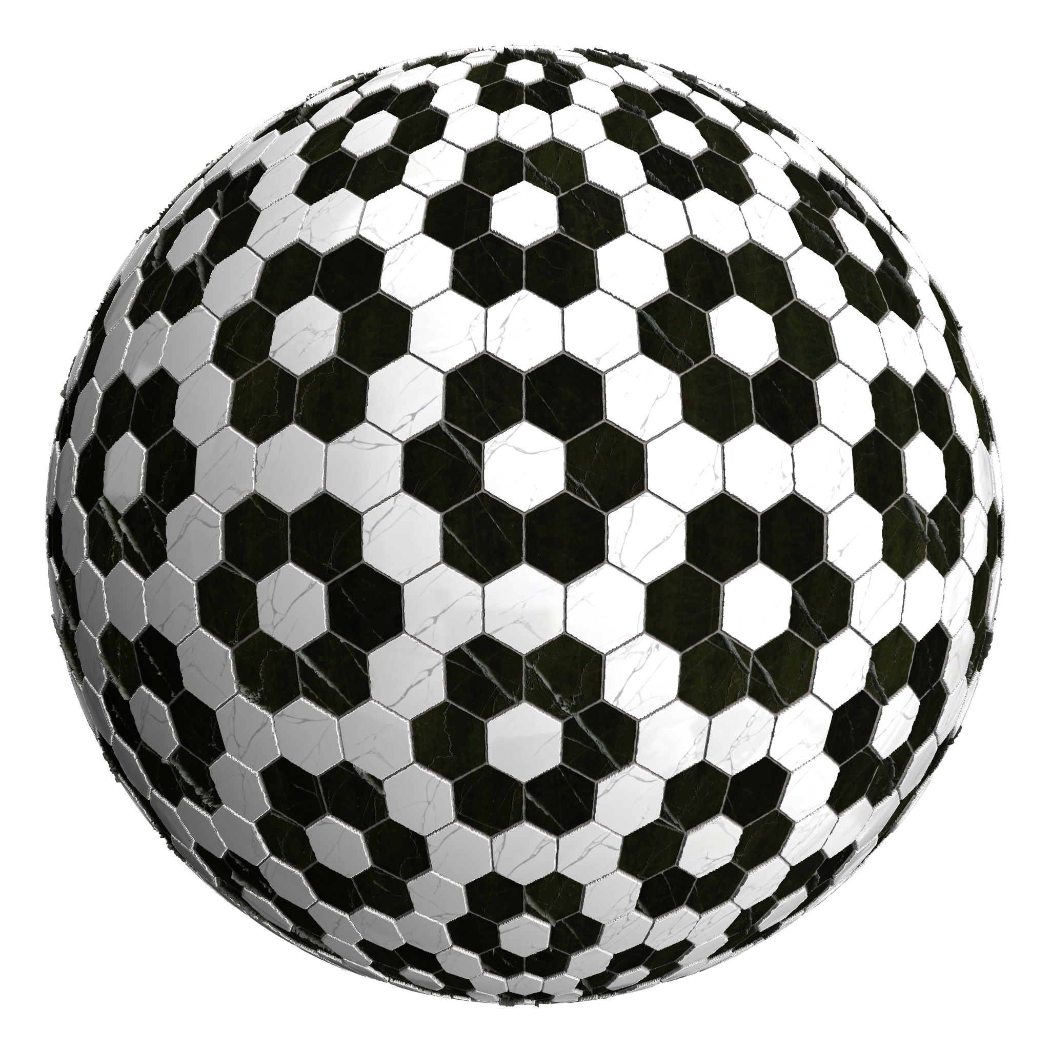 3D sphere preview of Calacatta Vena, Hexagonal seamless texture