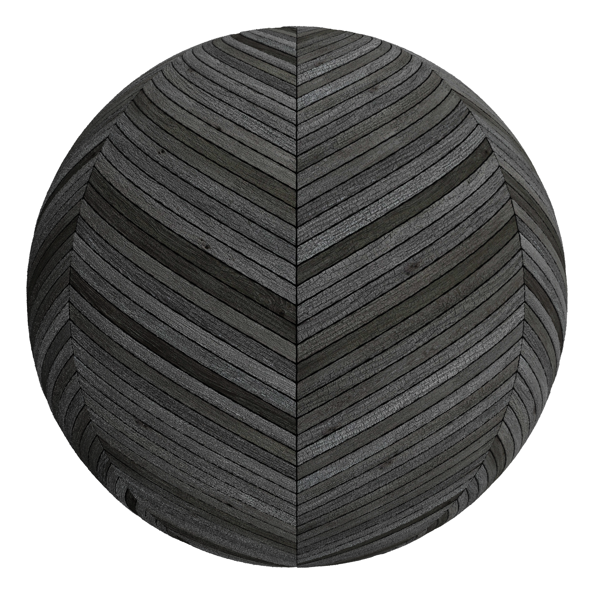 3D sphere preview of Charred Timber Chevron seamless texture