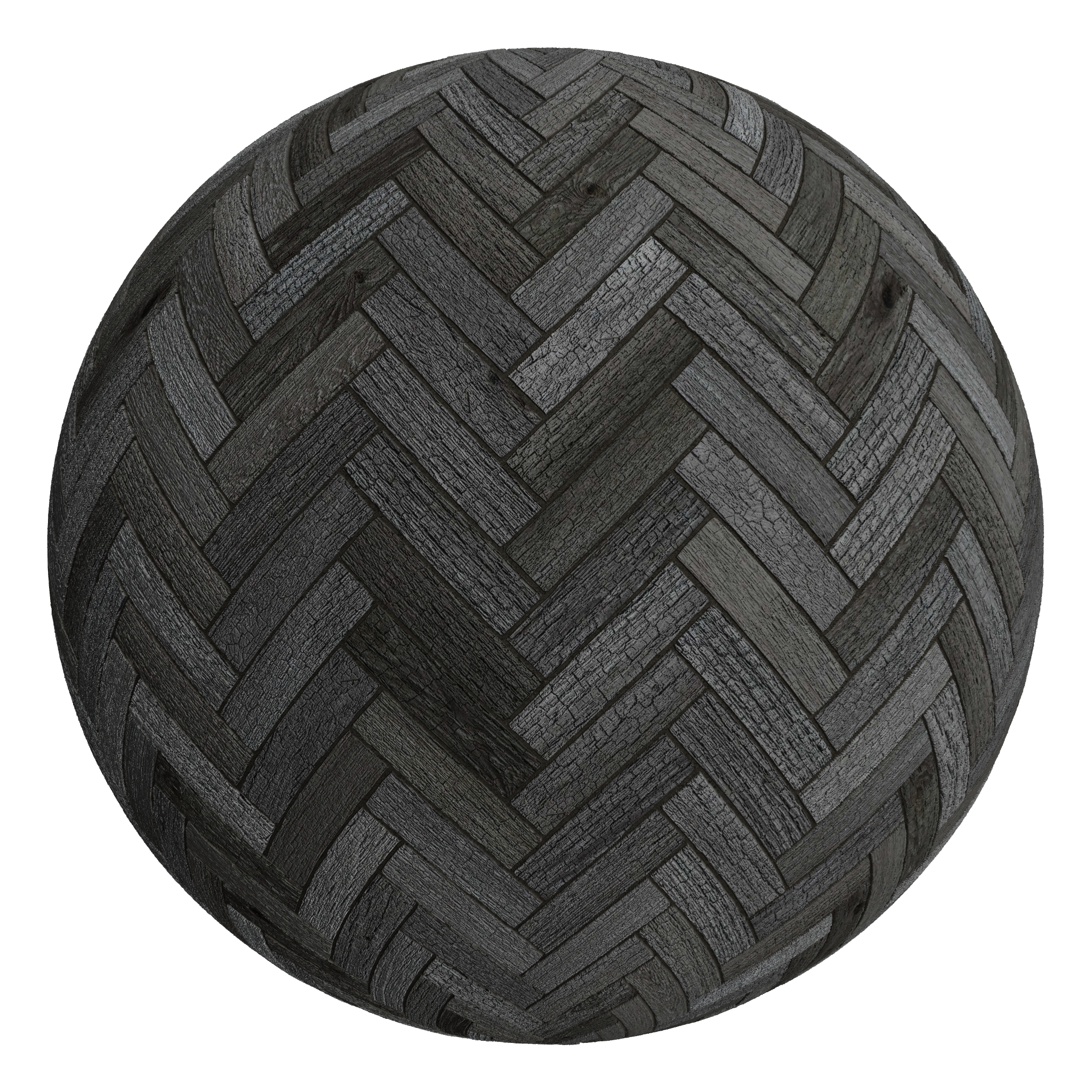 3D sphere preview of Charred Timber Herringbone seamless texture