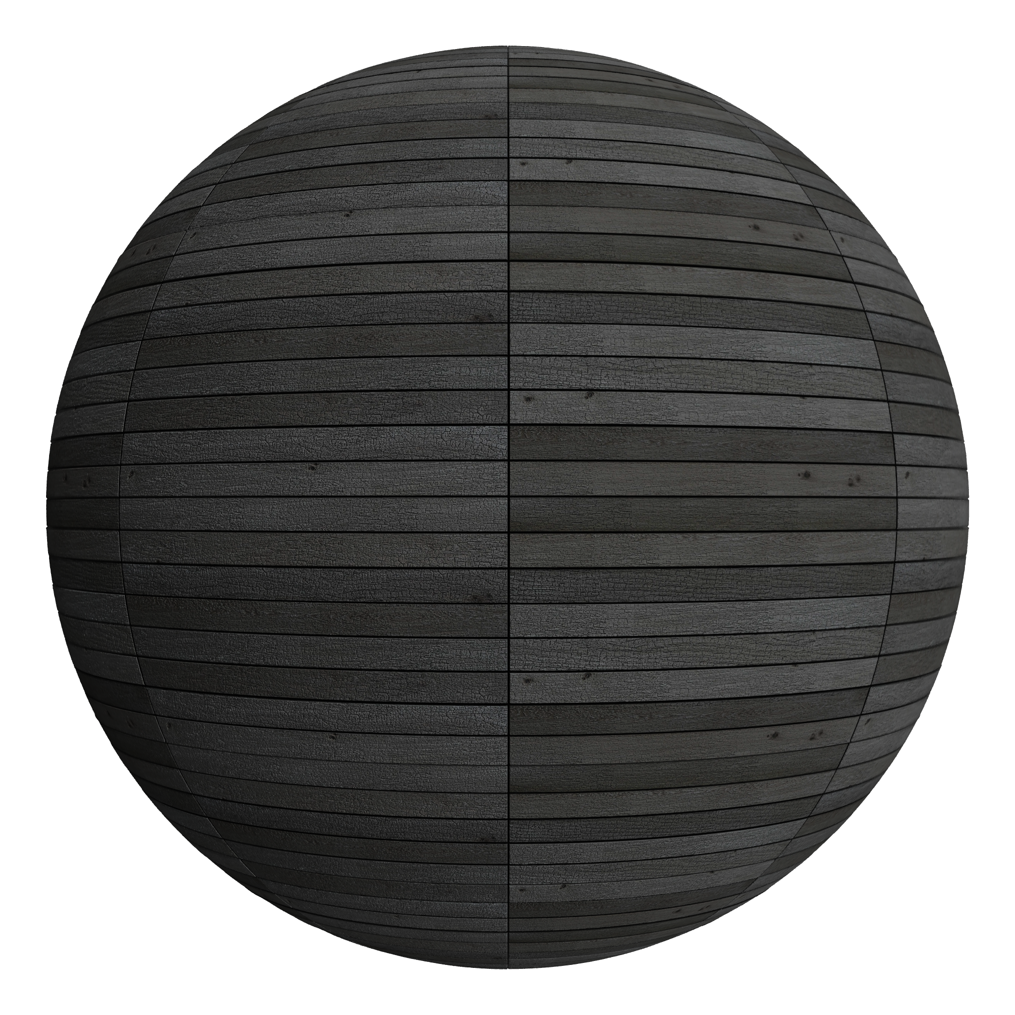 3D sphere preview of Charred Timber Stack seamless texture
