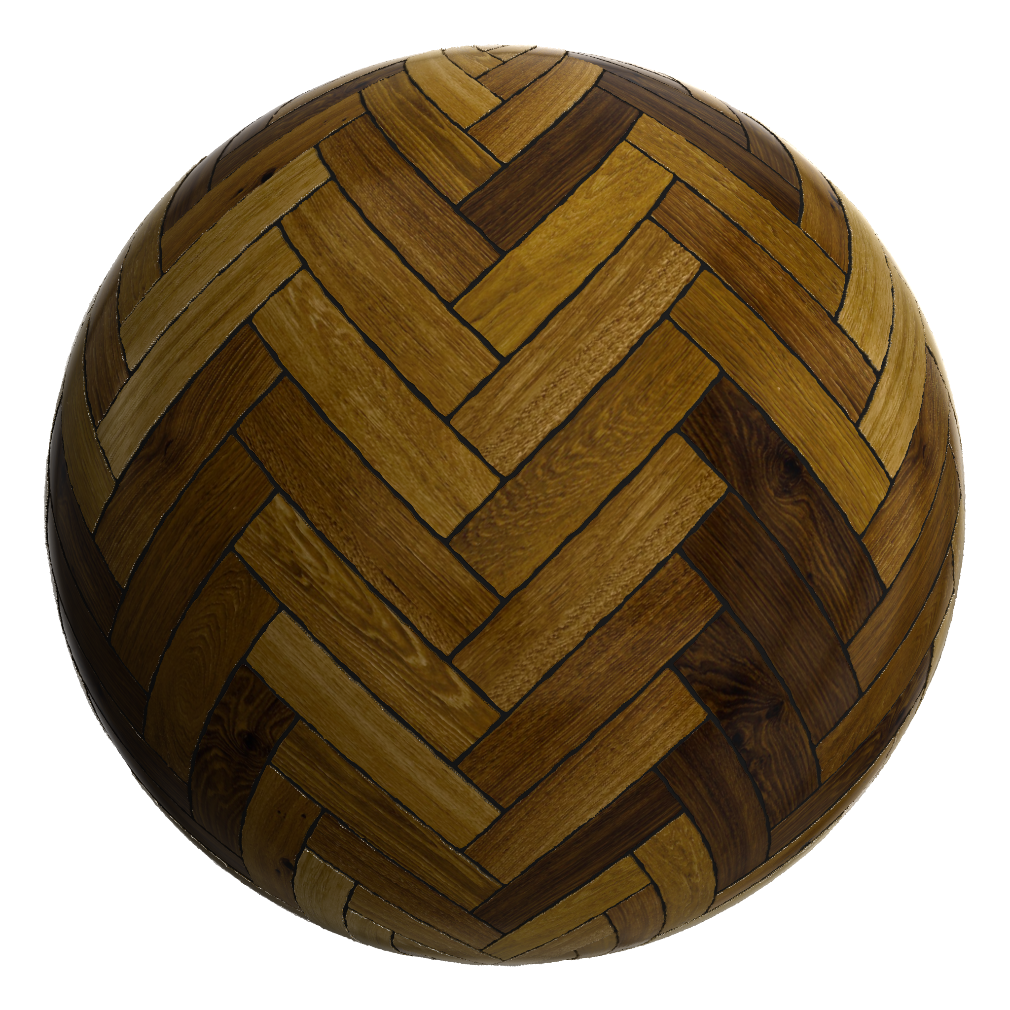 3D sphere preview of Dark Stained Timber Herringbone seamless texture