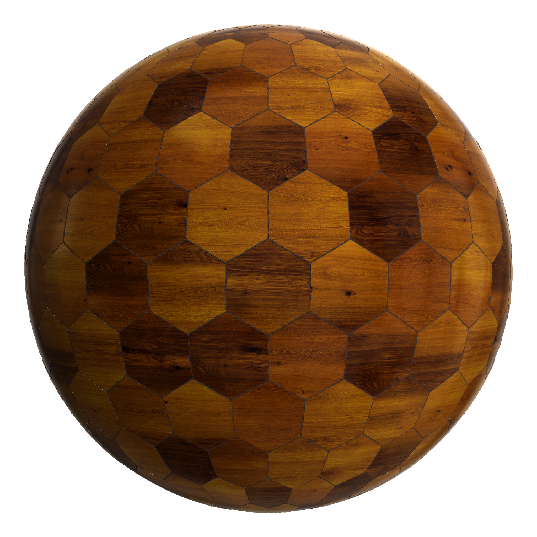 3D sphere preview of Dark Stained Timber Hexagonal seamless texture