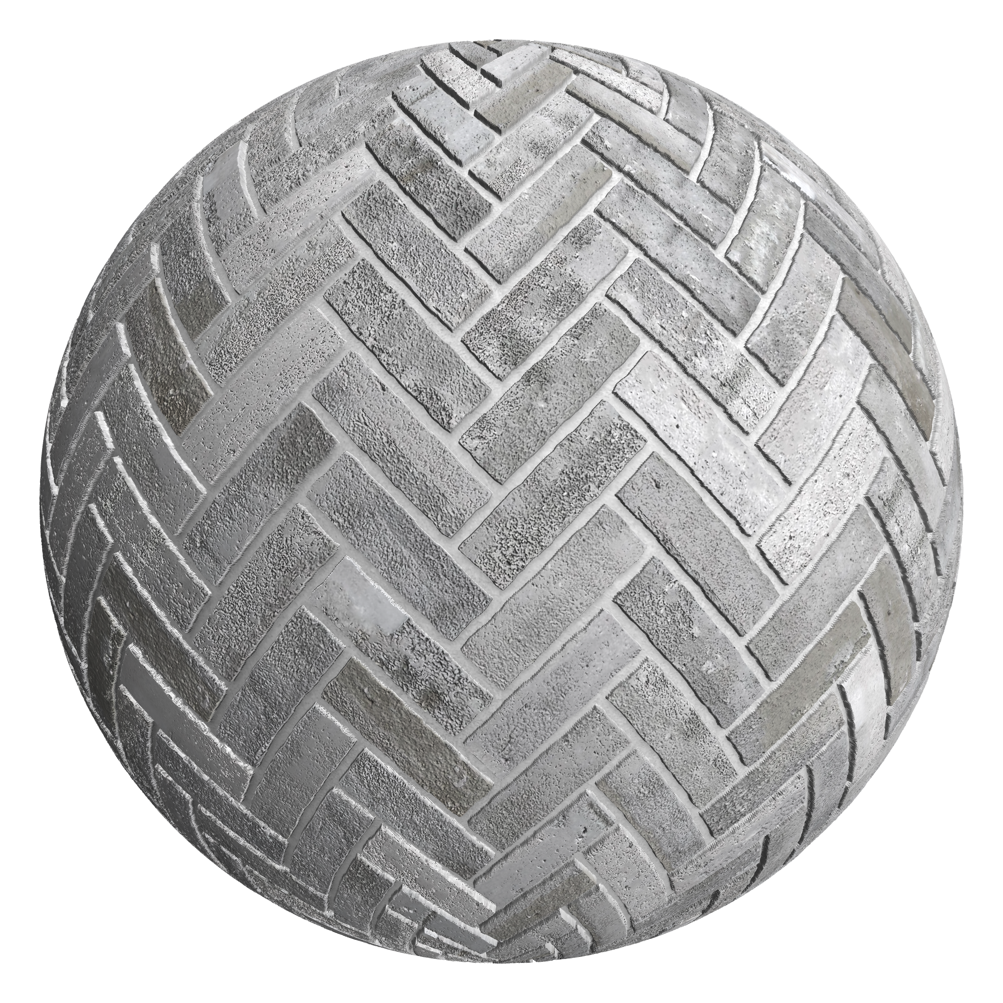 3D sphere preview of Finnish Grey Brick Herringbone seamless texture