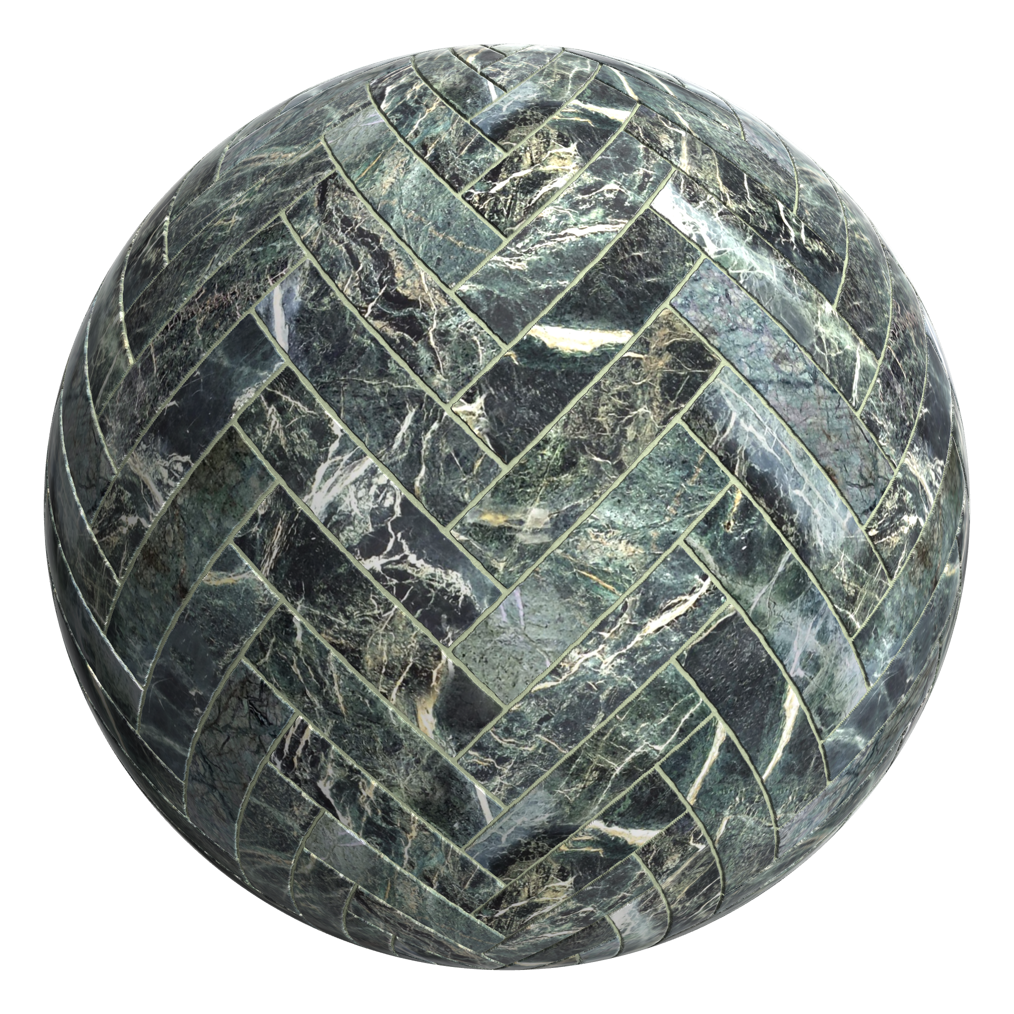 3D sphere preview of Green Marble Herringbone seamless texture