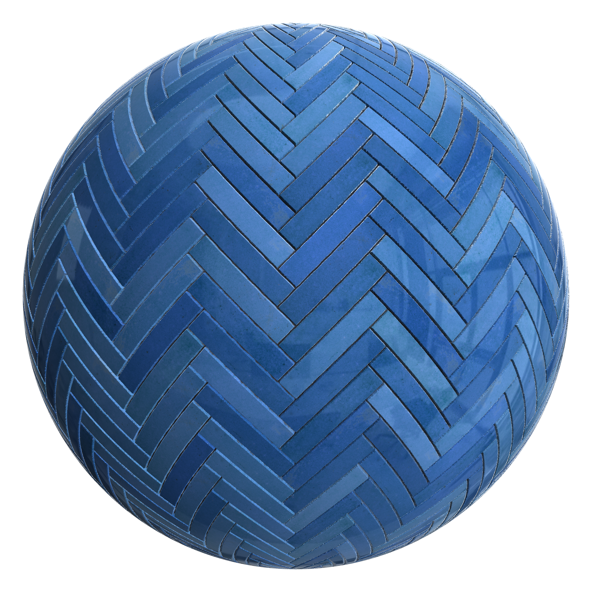 3D sphere preview of Blue Crazed Tile, Herringbone seamless texture
