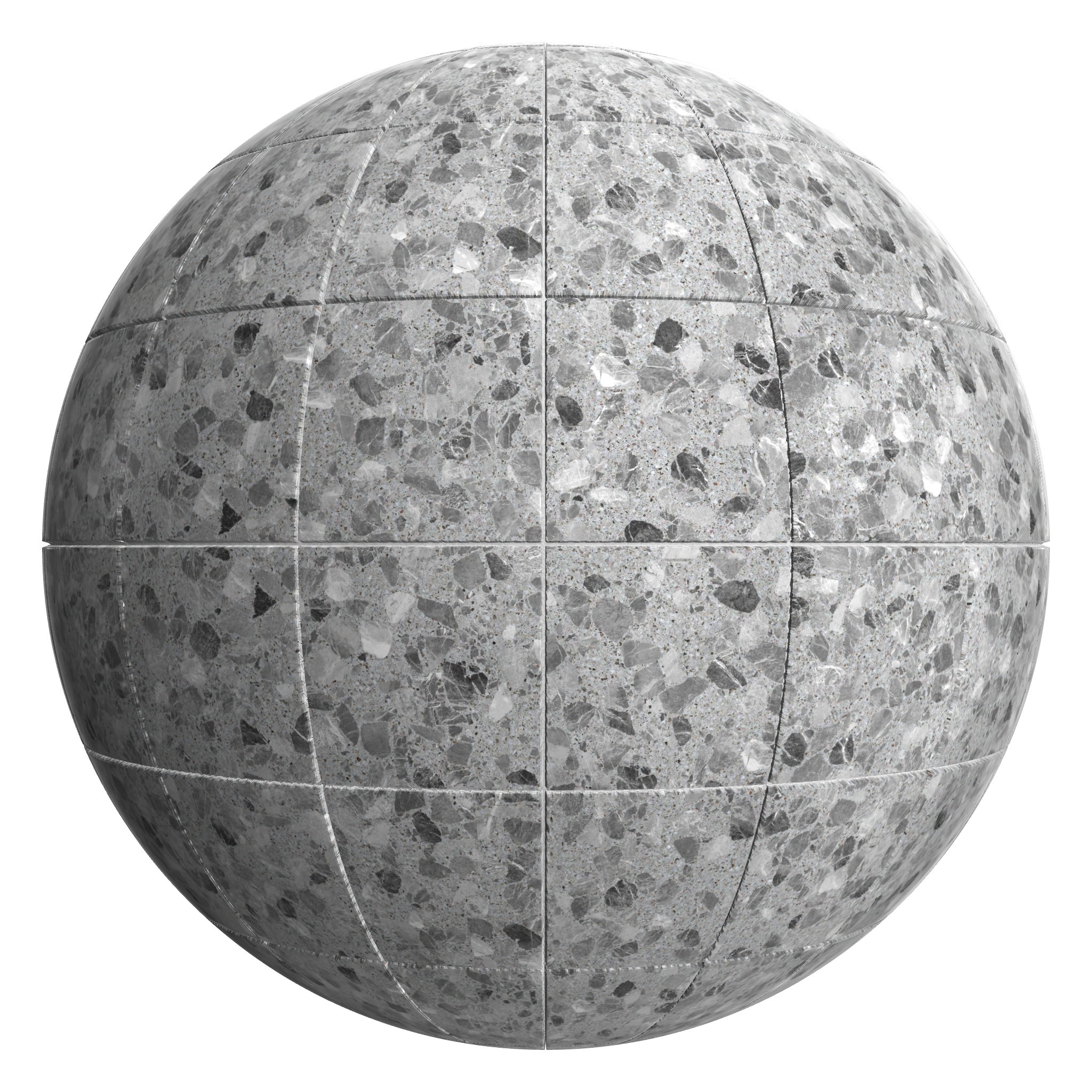 3D sphere preview of Ombra Terrazzo Stack seamless texture