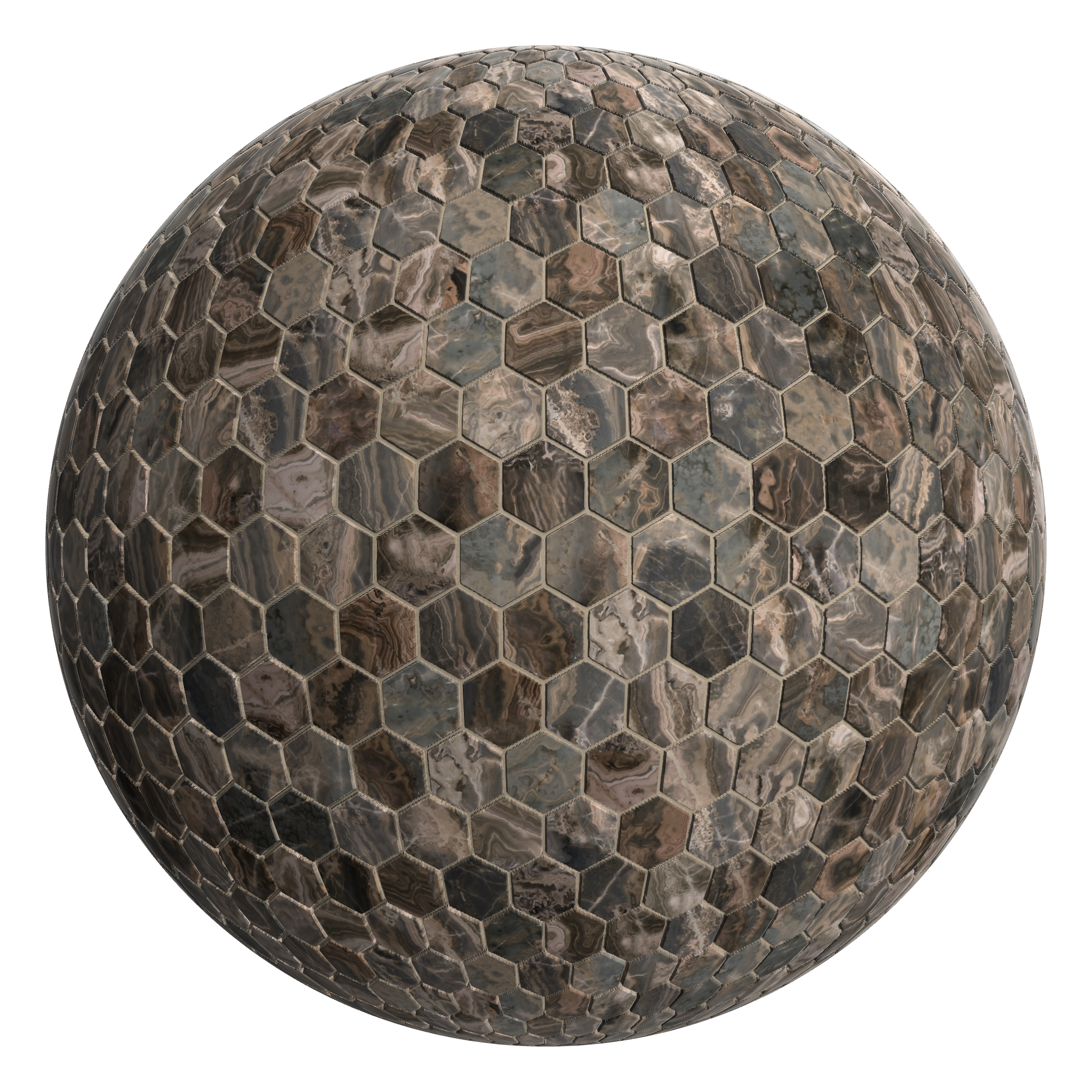 3D sphere preview of Orange Marble Hexagonal seamless texture
