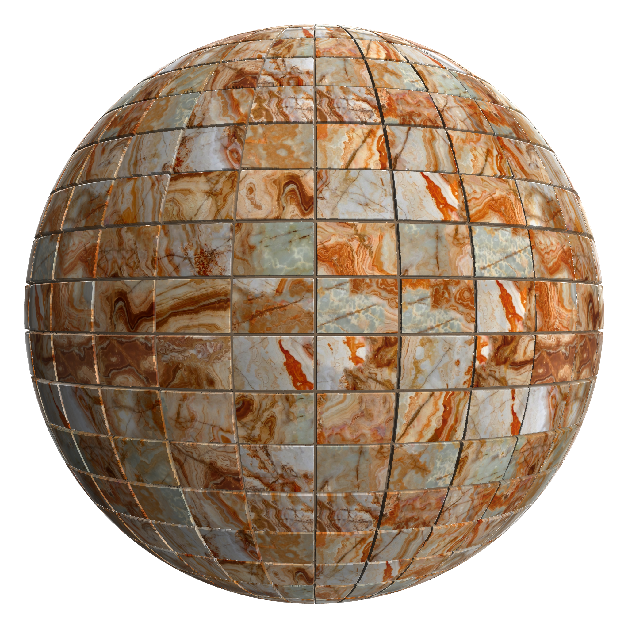 3D sphere preview of Orange Marble Stack seamless texture