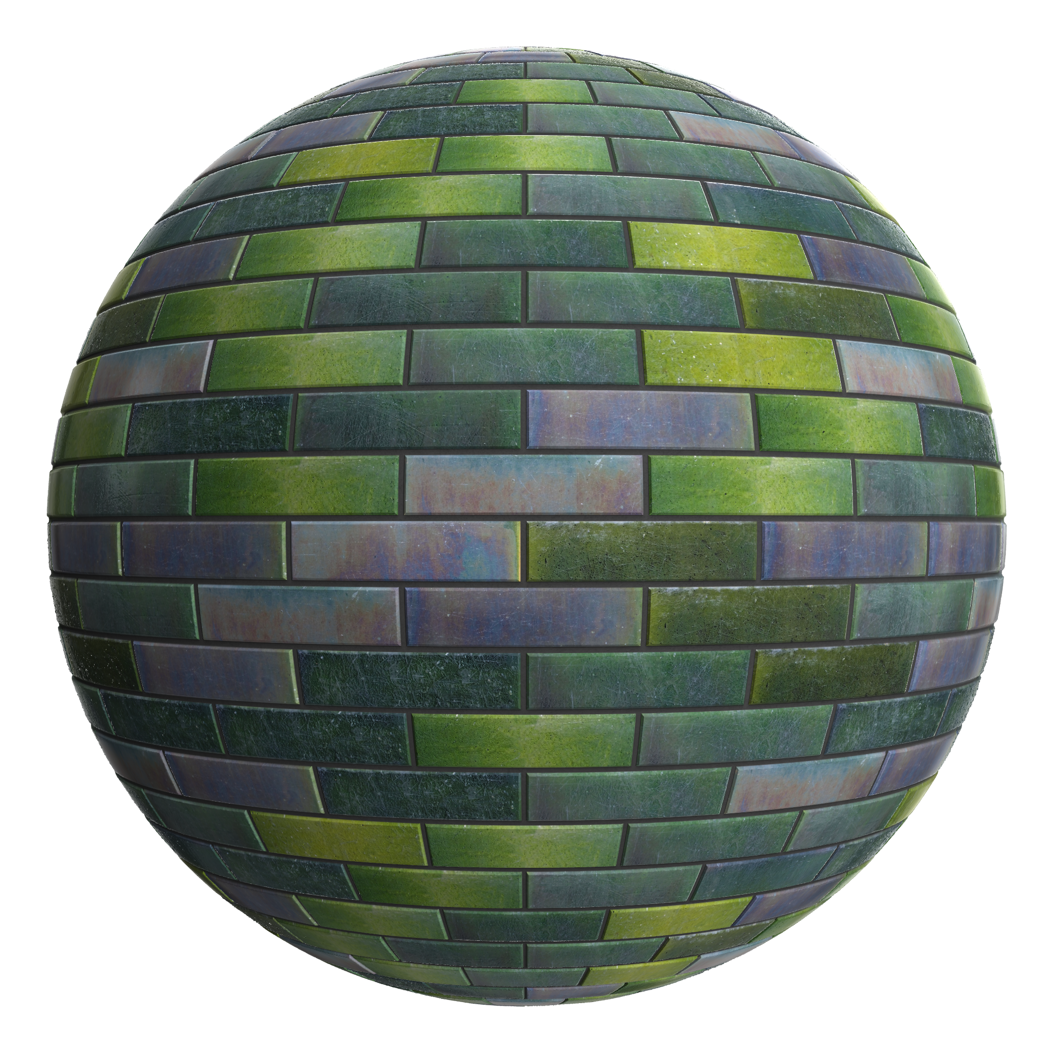 3D sphere preview of Peacock Glazed Tiles, Stretcher seamless texture