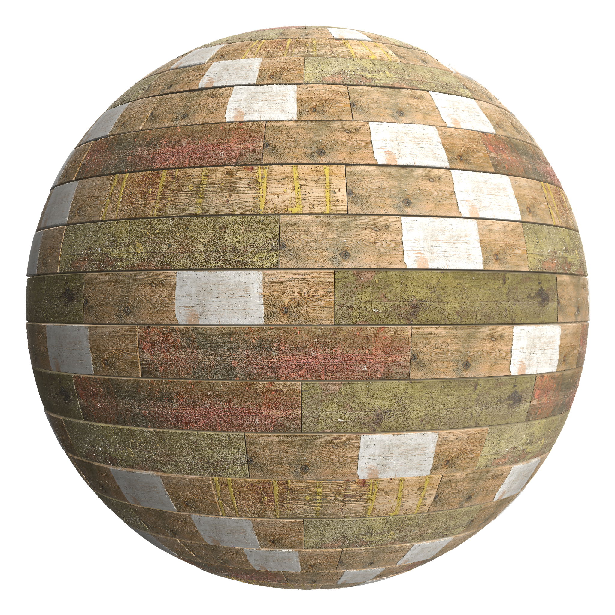 3D sphere preview of Recycled Scaffold Boards, Staggered seamless texture