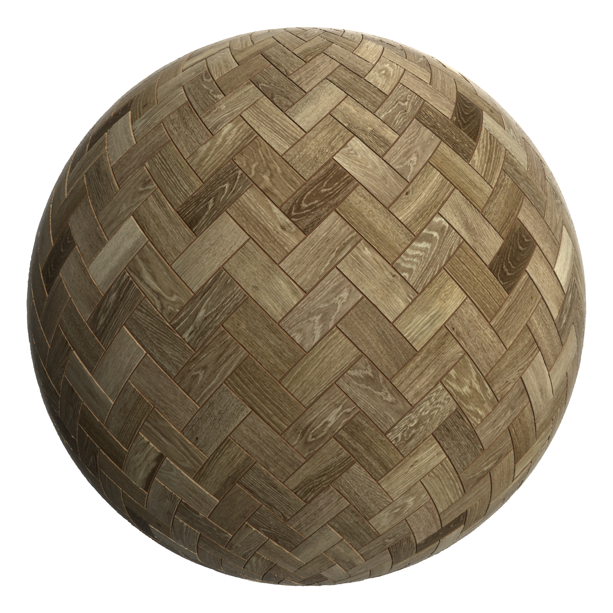 3D sphere preview of Stained Timber Herringbone seamless texture