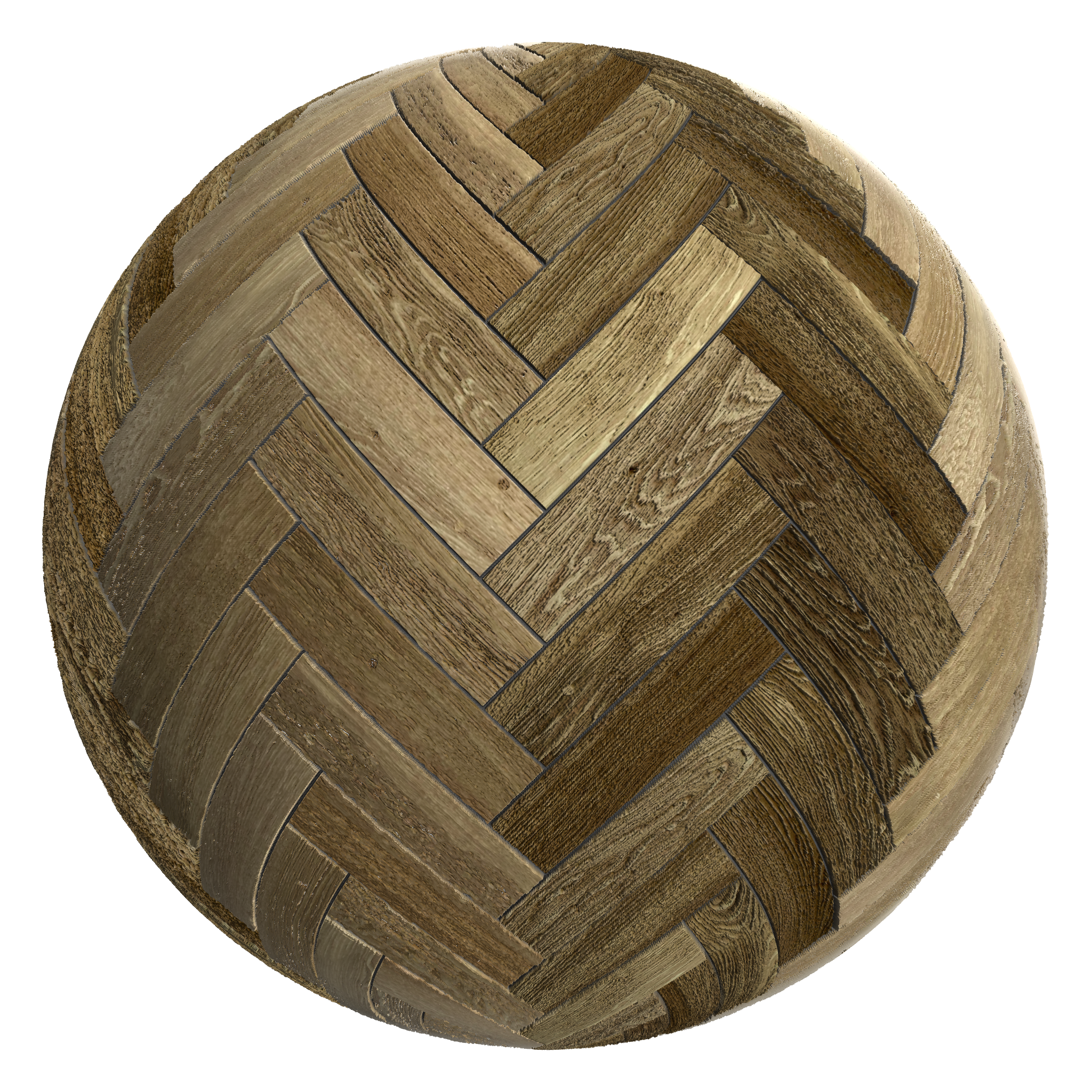 3D sphere preview of Stained Timber Herringbone seamless texture