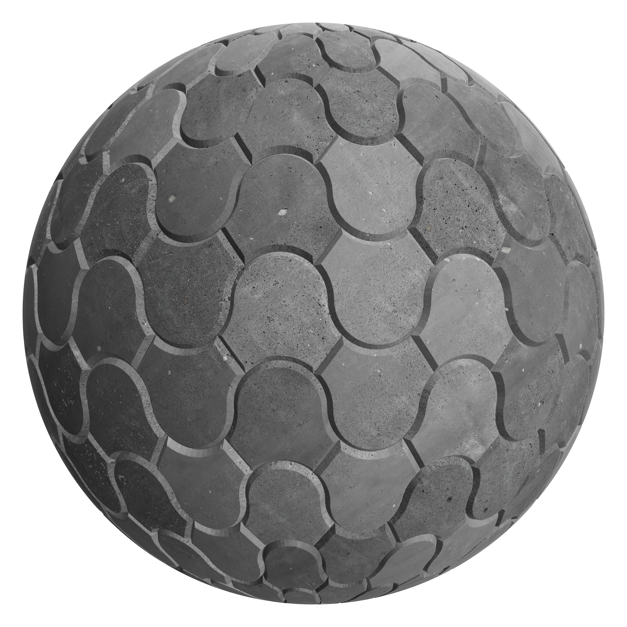 3D sphere preview of Basalt, Interlocking Wave seamless texture