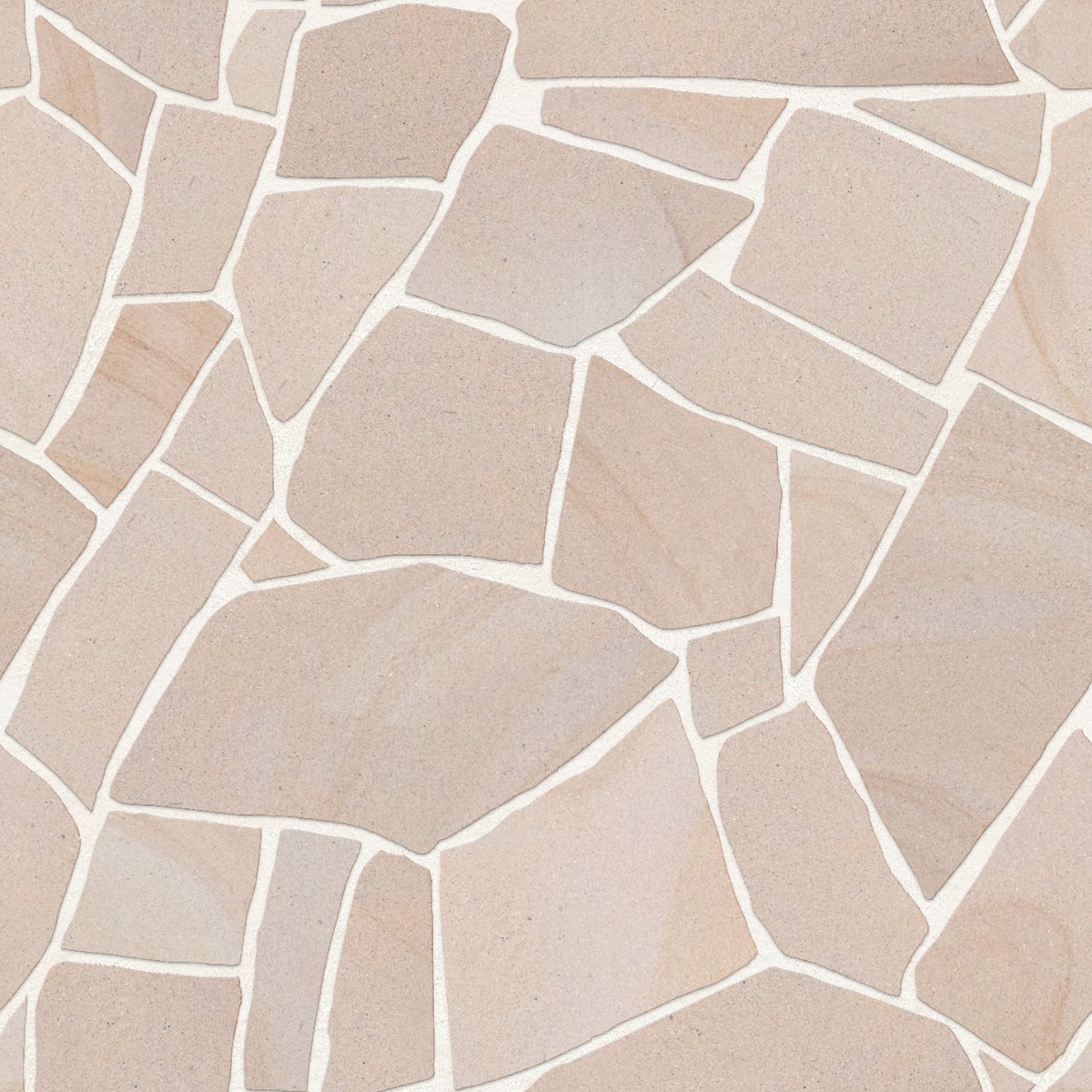 A seamless stone texture with blonde sandstone blocks arranged in a Crazy Paving pattern