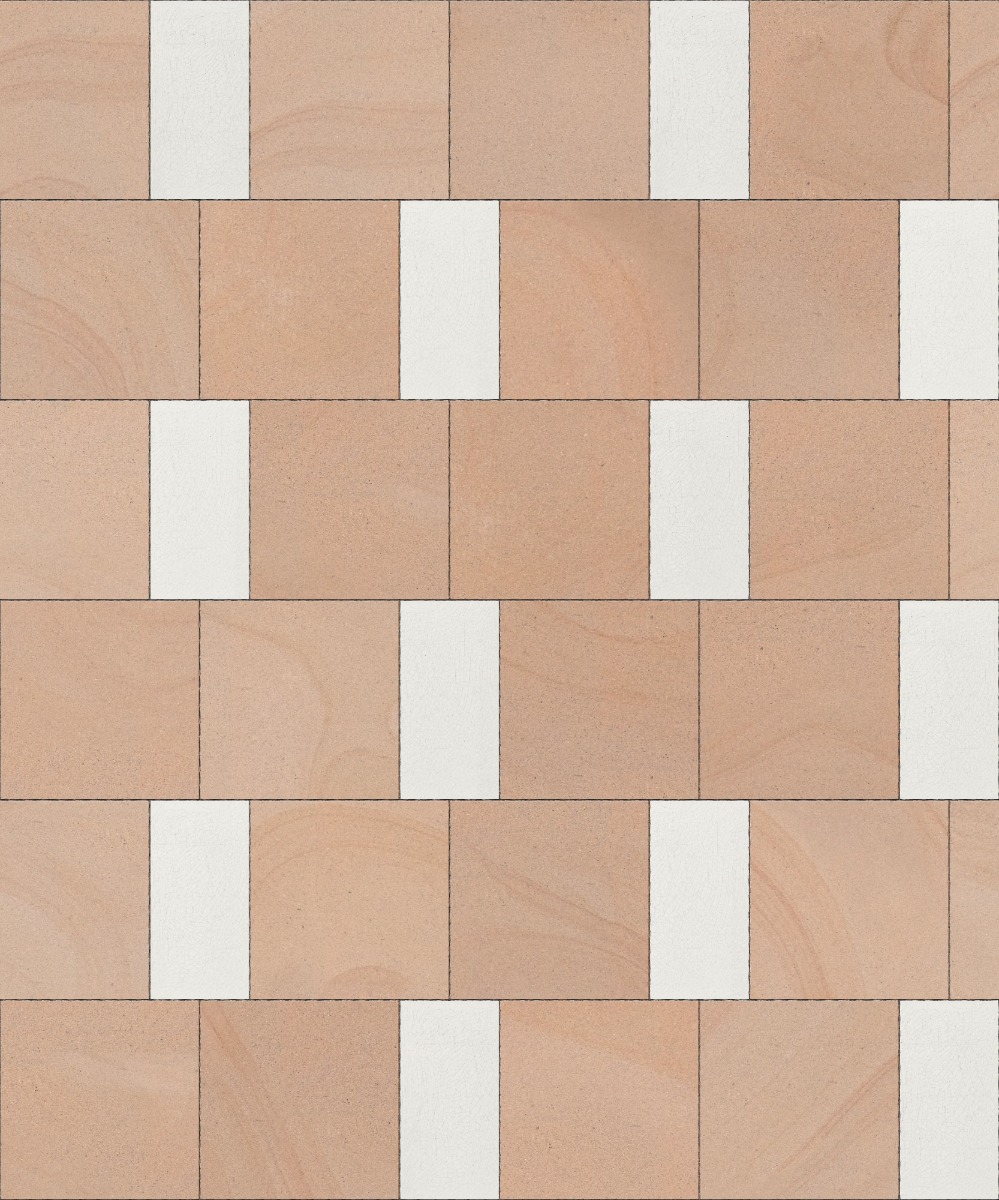 A seamless stone texture with blonde sandstone blocks arranged in a Távora pattern