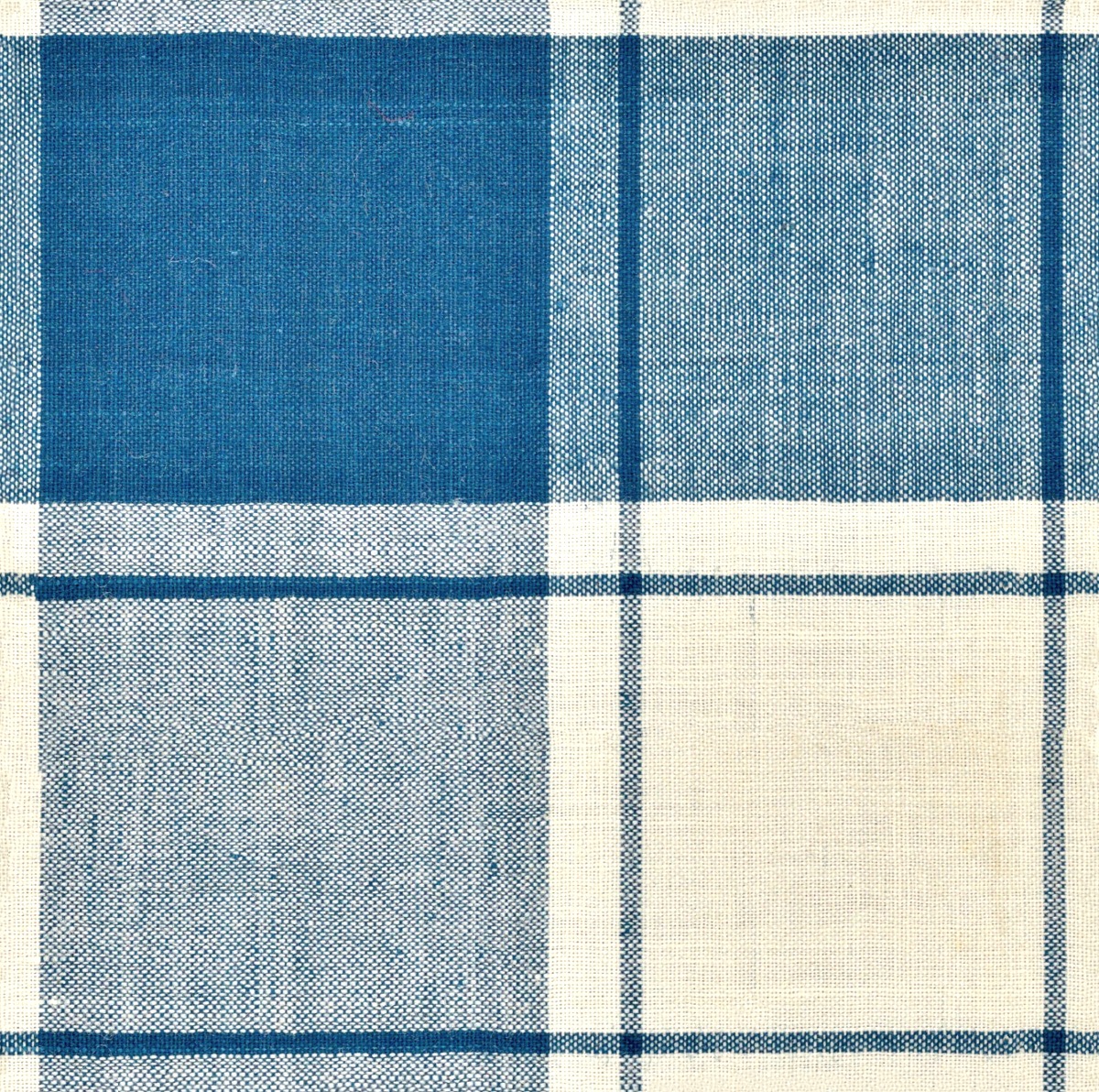 A seamless fabric texture with blue checkered cotton textile units arranged in a None pattern