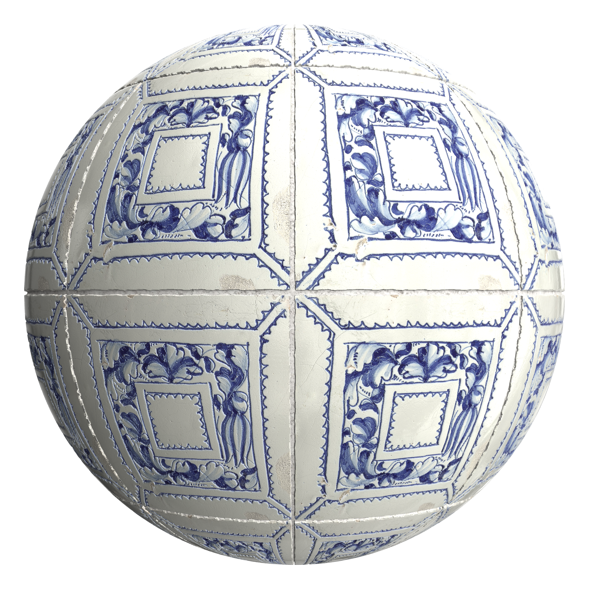 3D sphere preview of Blue Majolica Tile, Stack seamless texture