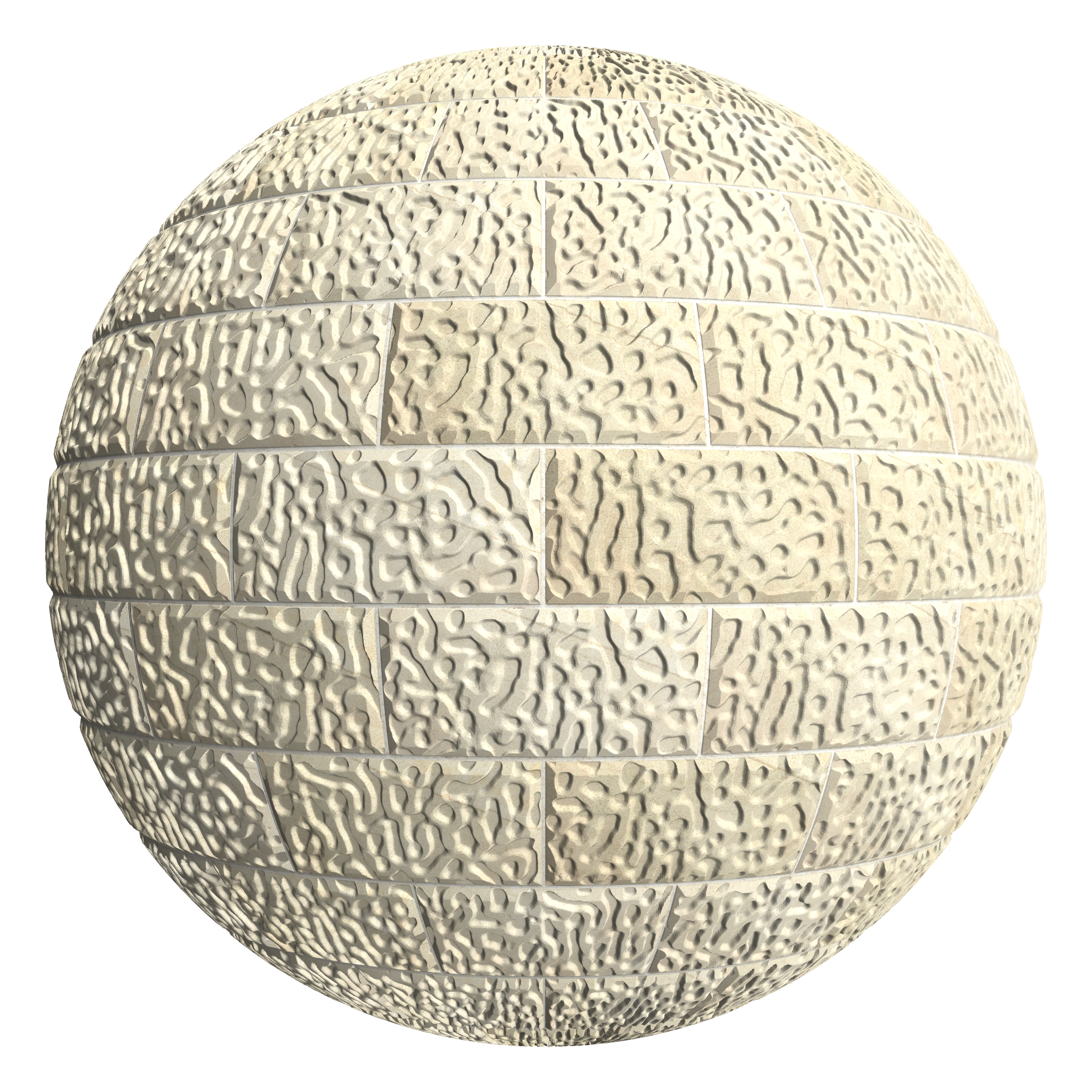 3D sphere preview of Vermiculated Buff Sandstone, Stretcher seamless texture