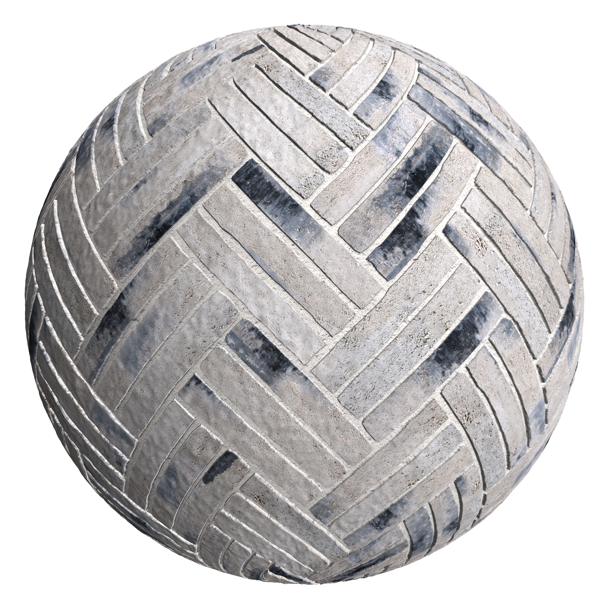3D sphere preview of Charcoal Brick, Triple Herringbone seamless texture