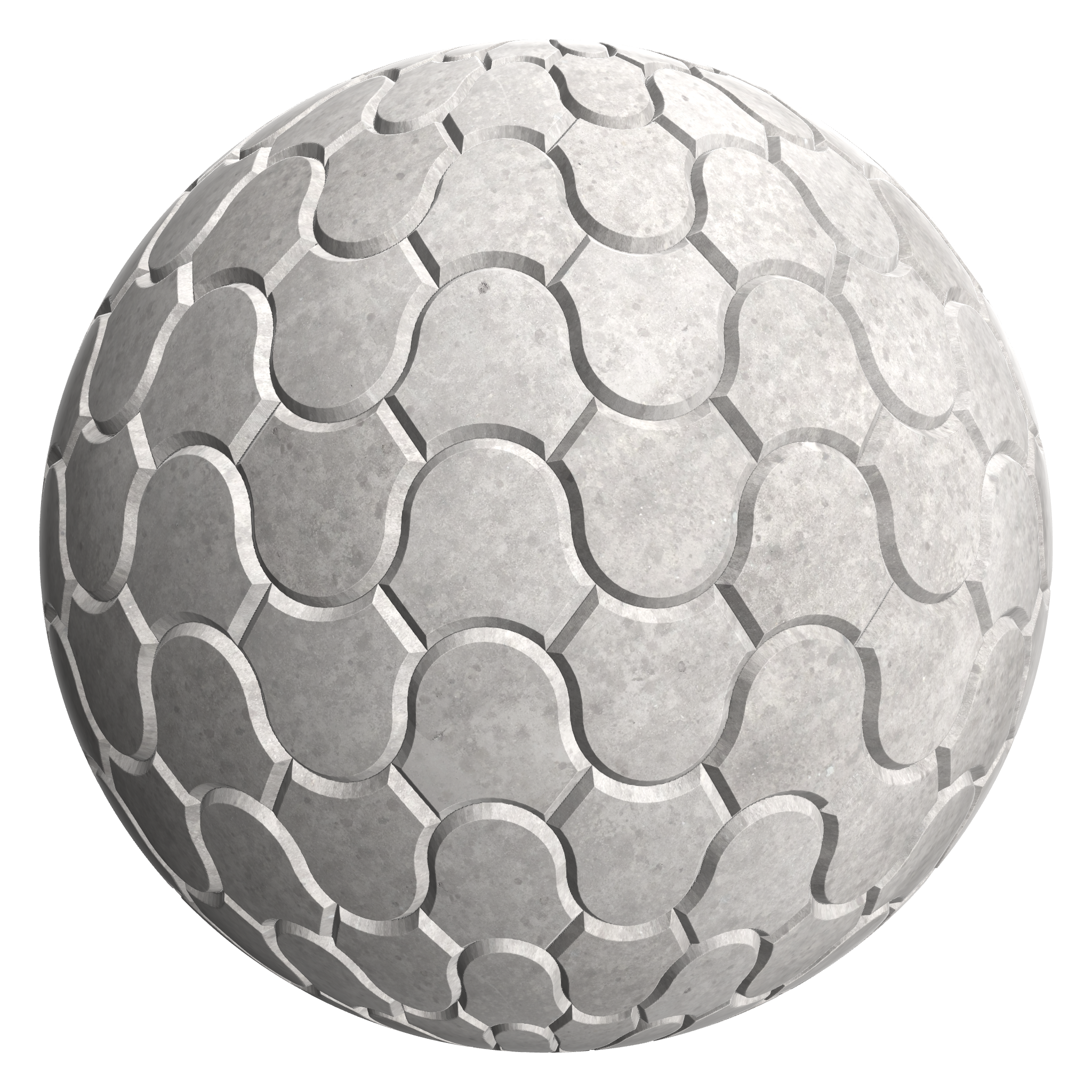 3D sphere preview of Concrete, Interlocking Wave Pavers seamless texture