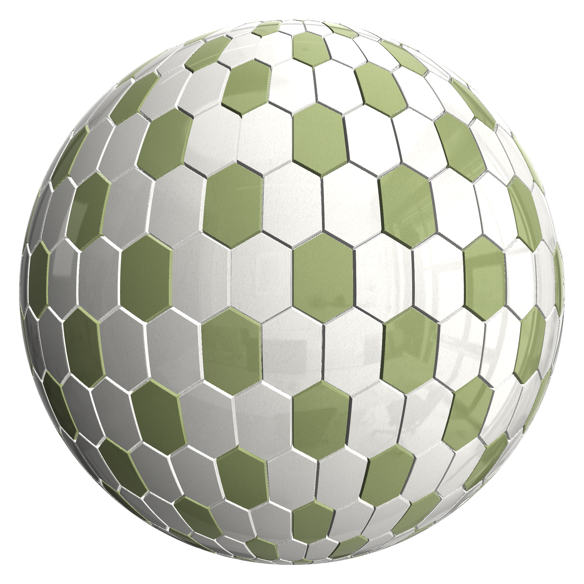 3D sphere preview of Crazing Tile, Variable Hexagon seamless texture