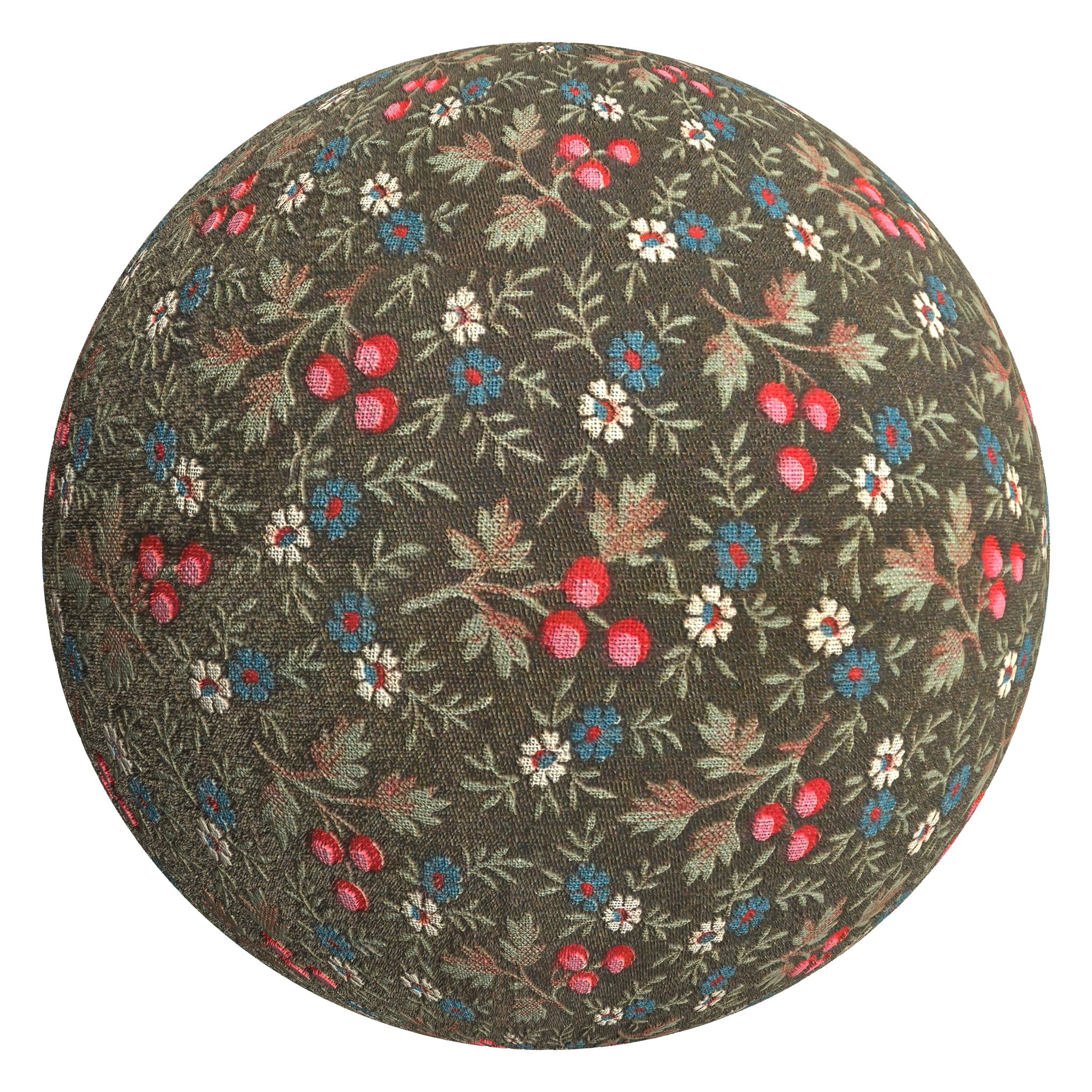 3D sphere preview of Daisy and Berry Fabric seamless texture