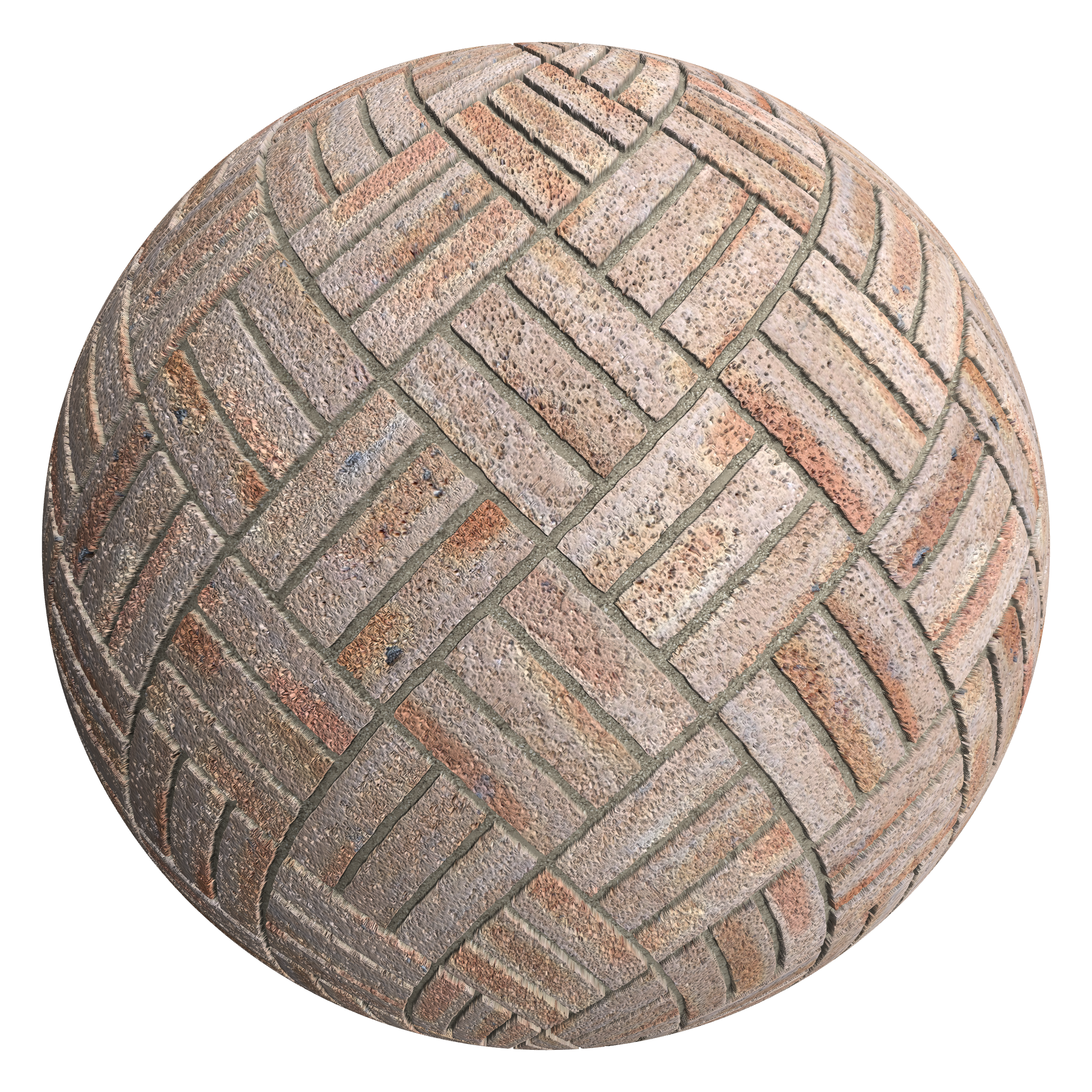 3D sphere preview of Dragfaced Brick, Triple Herringbone seamless texture