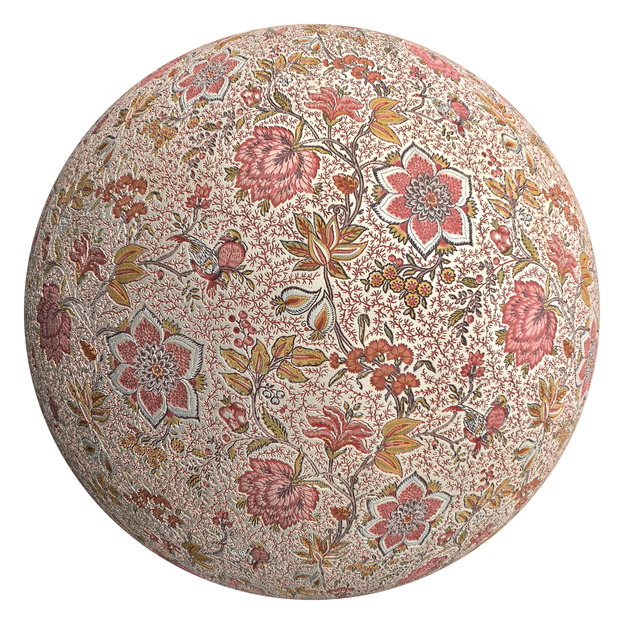 3D sphere preview of Exotic Flower and Bird Textile seamless texture