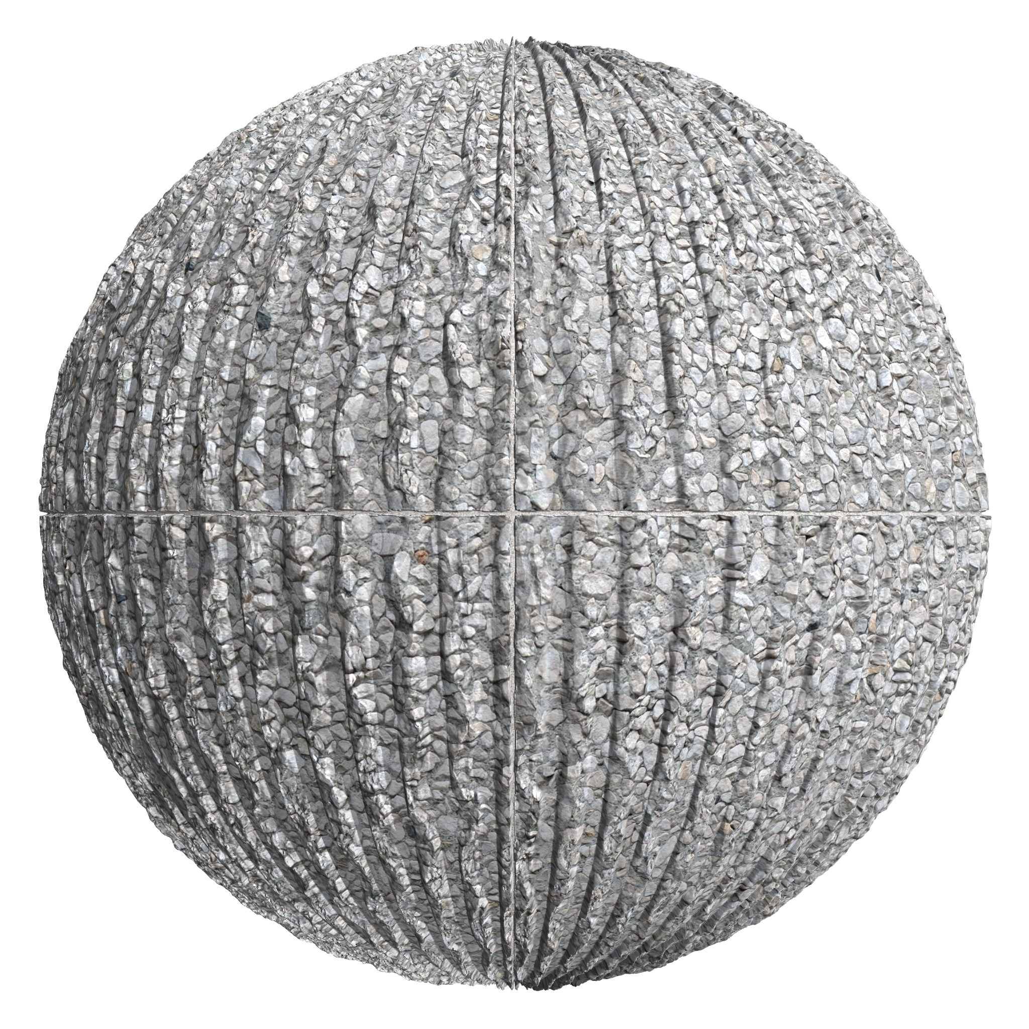 3D sphere preview of Vertical Bush Hammered Exposed Aggregate, Stack seamless texture