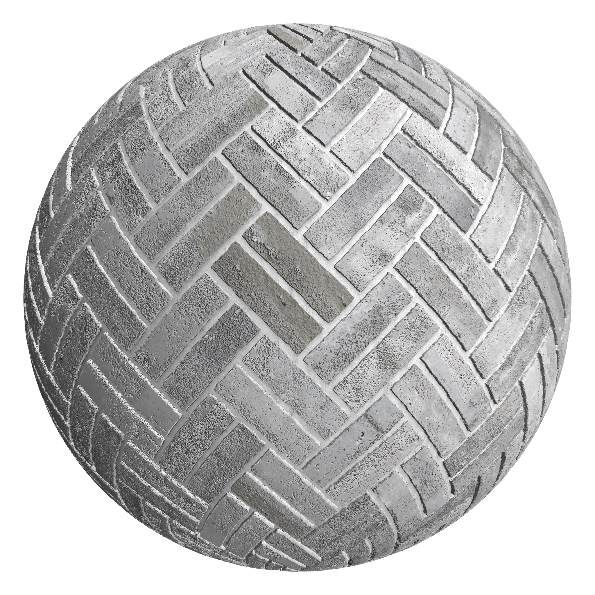 3D sphere preview of Finnish Grey Brick, Double Herringbone seamless texture