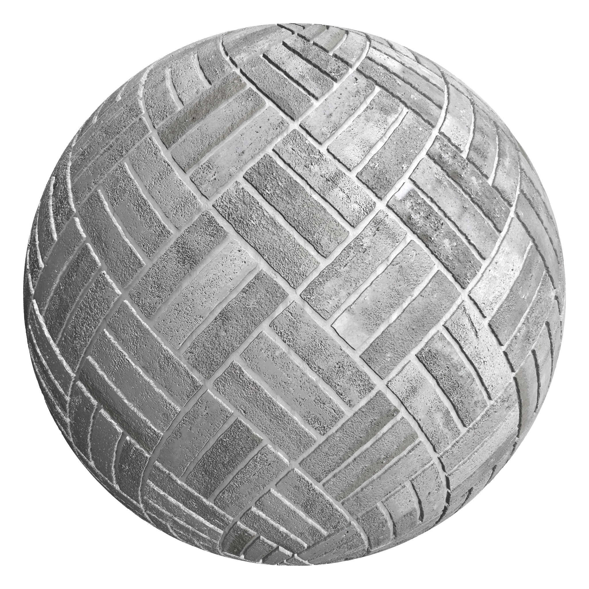 3D sphere preview of Finnish Grey Brick, Triple Herringbone seamless texture