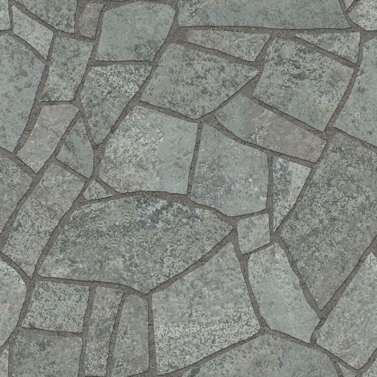 A seamless stone texture with flagstone blocks arranged in a Crazy Paving pattern