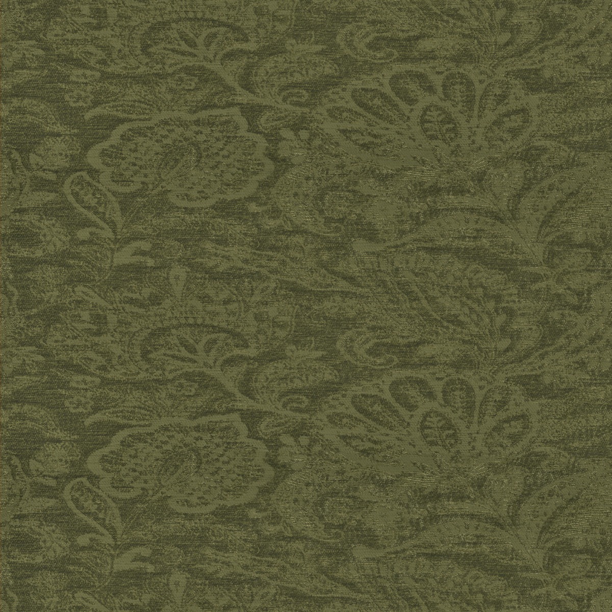 A seamless fabric texture with floral green chenille units arranged in a None pattern