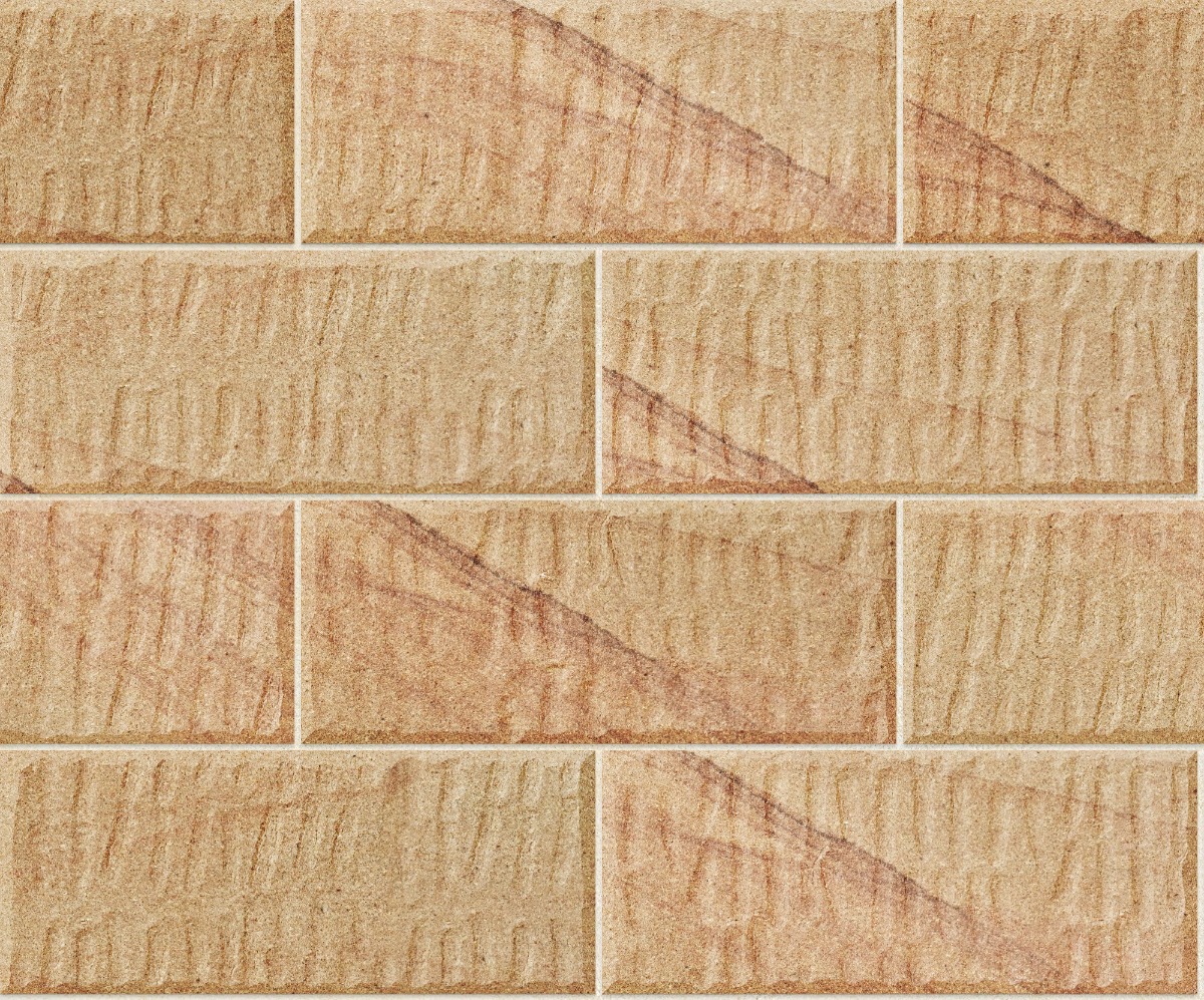 A seamless stone texture with honey sandstone blocks arranged in a Stretcher pattern