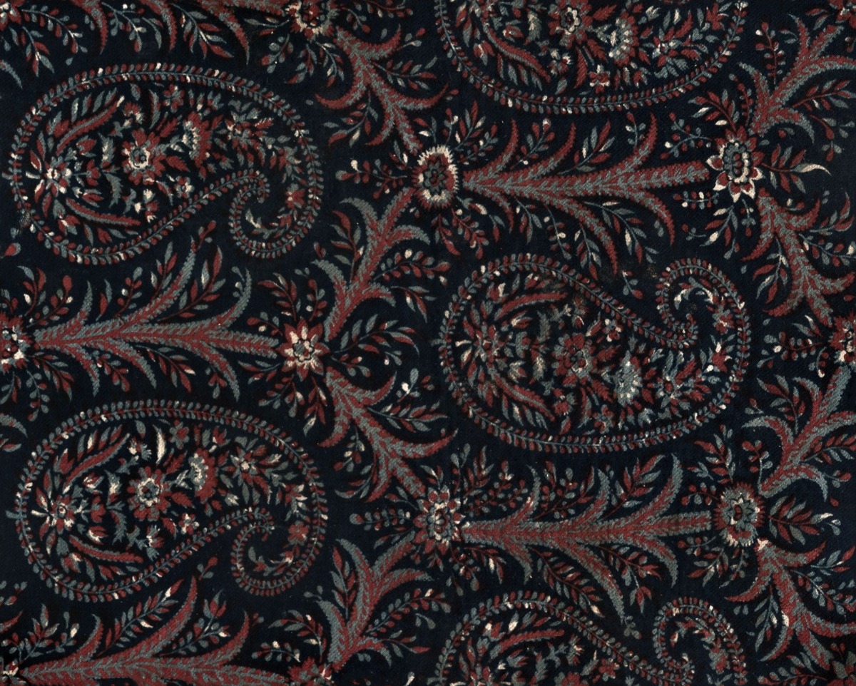 A seamless fabric texture with paisley cotton fabric units arranged in a None pattern