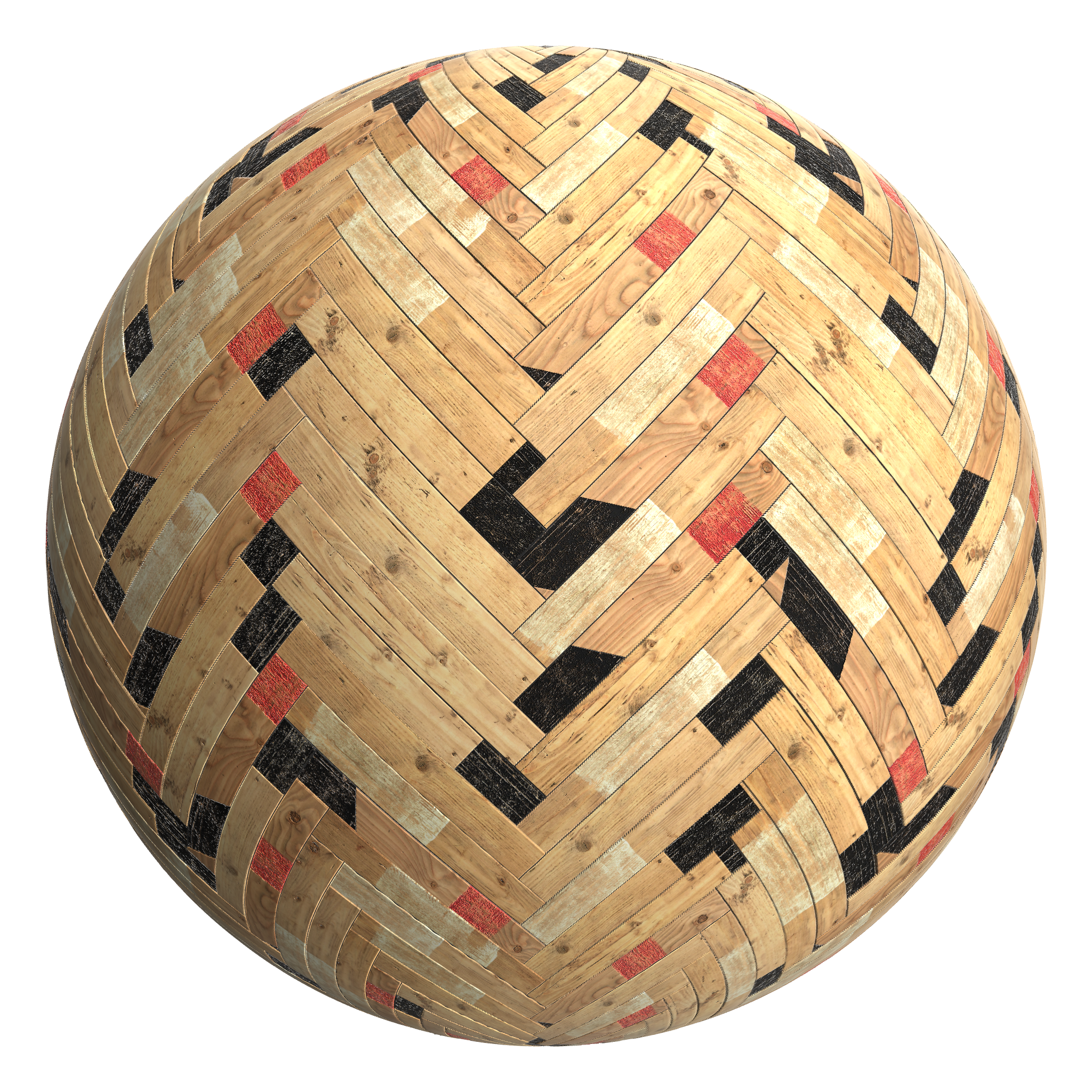 3D sphere preview of Reclaimed Gym Floor Timber, Herringbone seamless texture