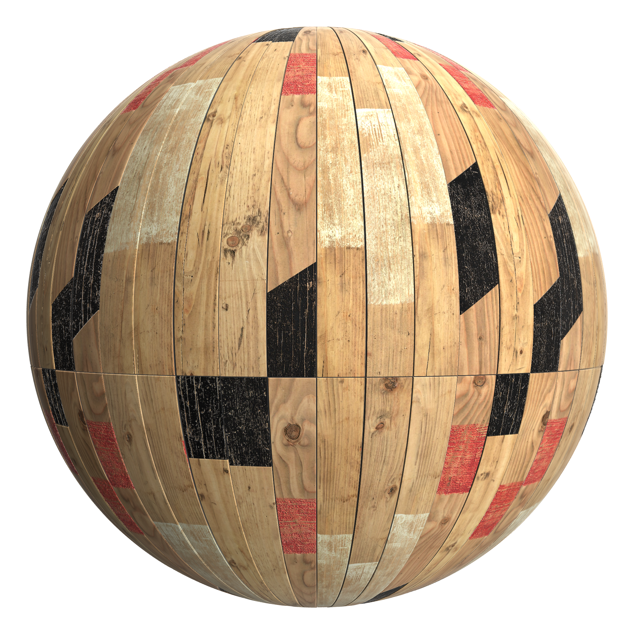 3D sphere preview of Reclaimed Gym Floor Timber, Stack seamless texture