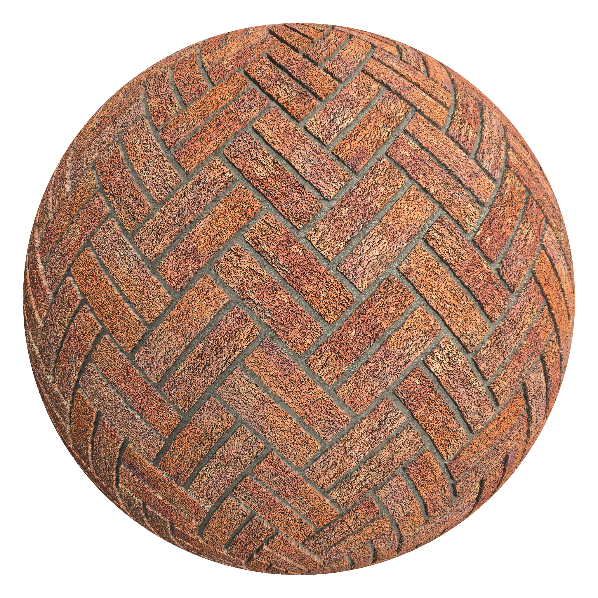 3D sphere preview of Rusticated Red Brick, Double Herringbone seamless texture