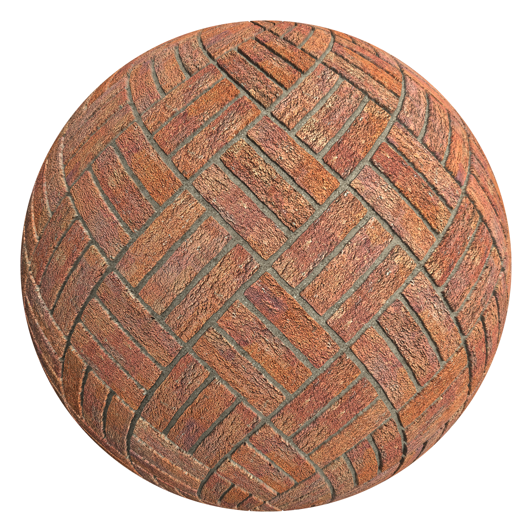 3D sphere preview of Rusticated Red Brick, Triple Herringbone seamless texture