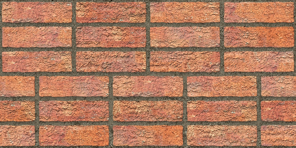 A seamless brick texture with rusticated red brick units arranged in a Triple Stretcher pattern